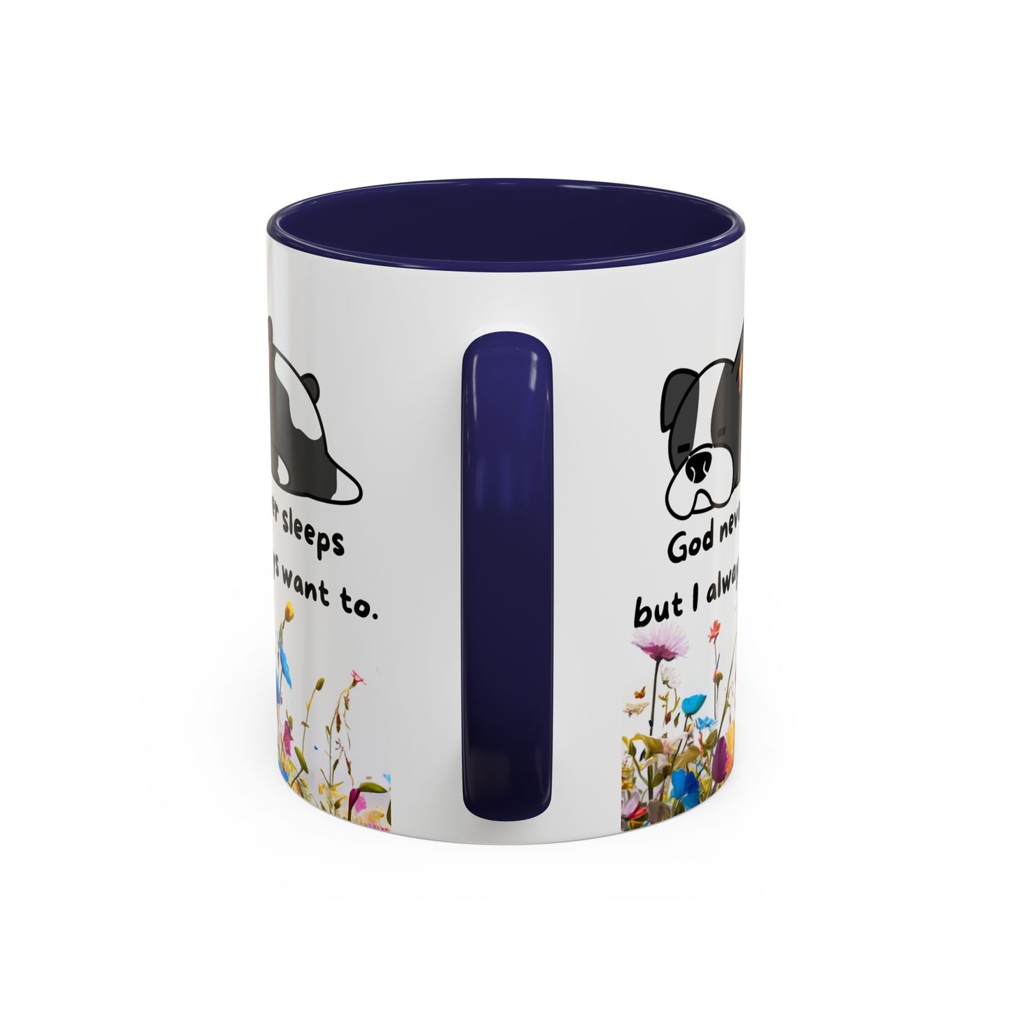 Christian 11oz and 15oz Accent Coffee Mug ’God never sleeps’ (with flowers) - Mug