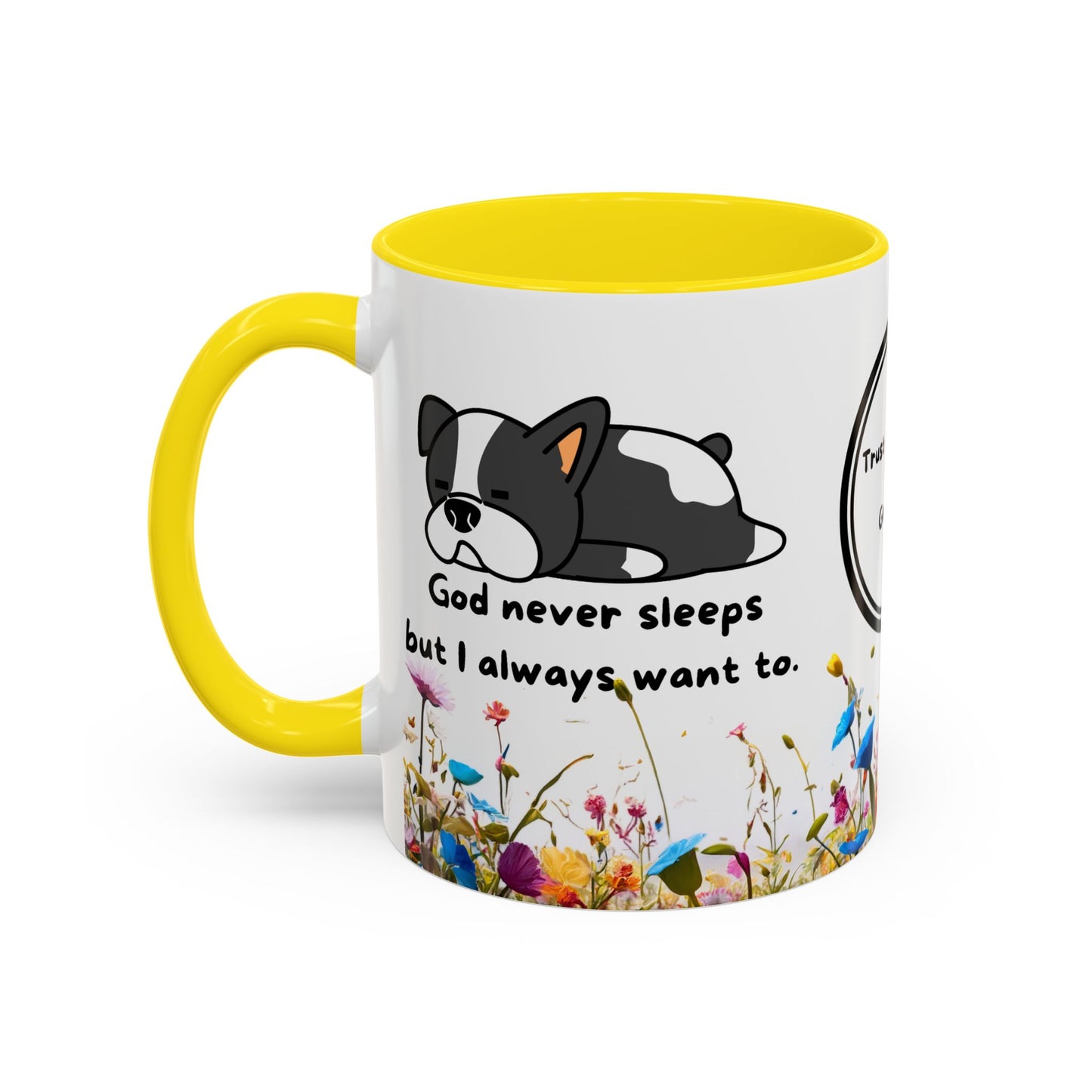 Christian 11oz and 15oz Accent Coffee Mug ’God never sleeps’ (with flowers) - Mug