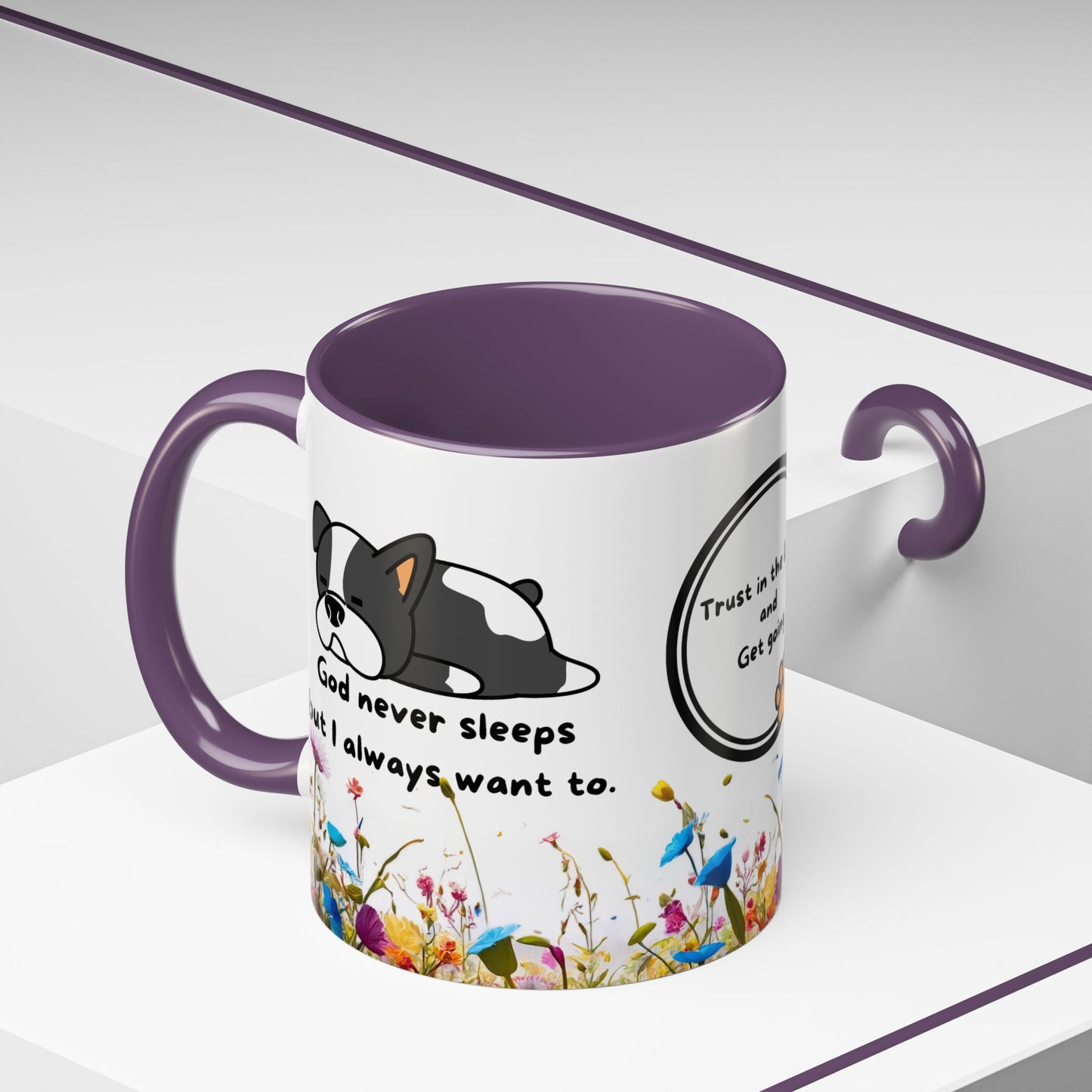 Christian 11oz and 15oz Accent Coffee Mug ’God never sleeps’ (with flowers) - Mug