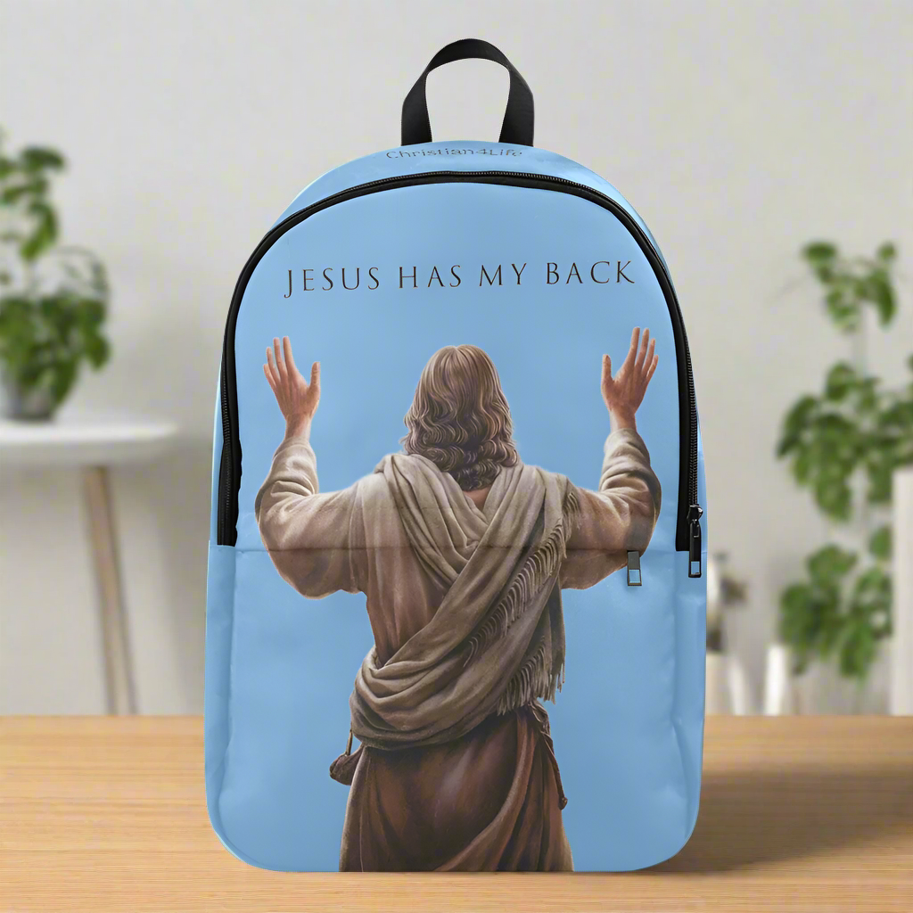 "Jesus Has My Back" design Christian Backpack (Choose Blue Shade)