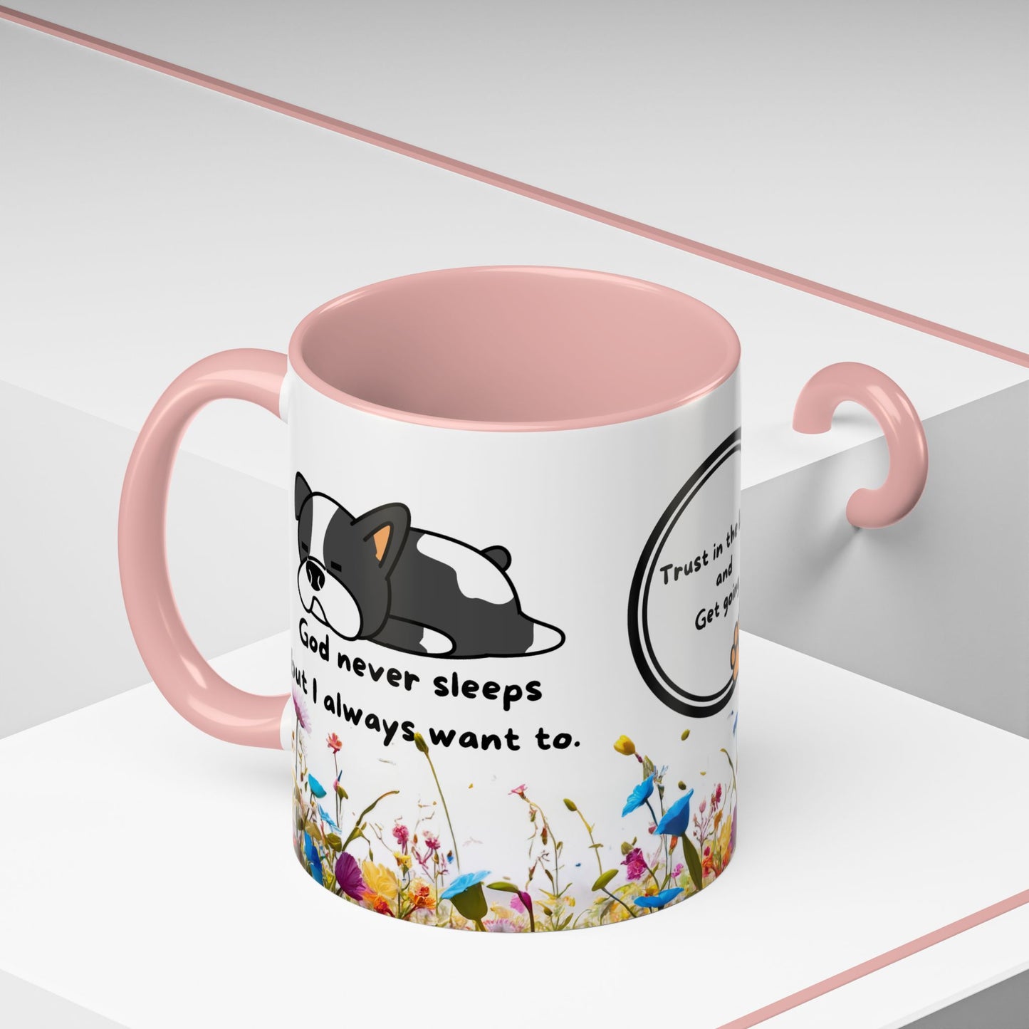 Christian 11oz and 15oz Accent Coffee Mug ’God never sleeps’ (with flowers) - Mug