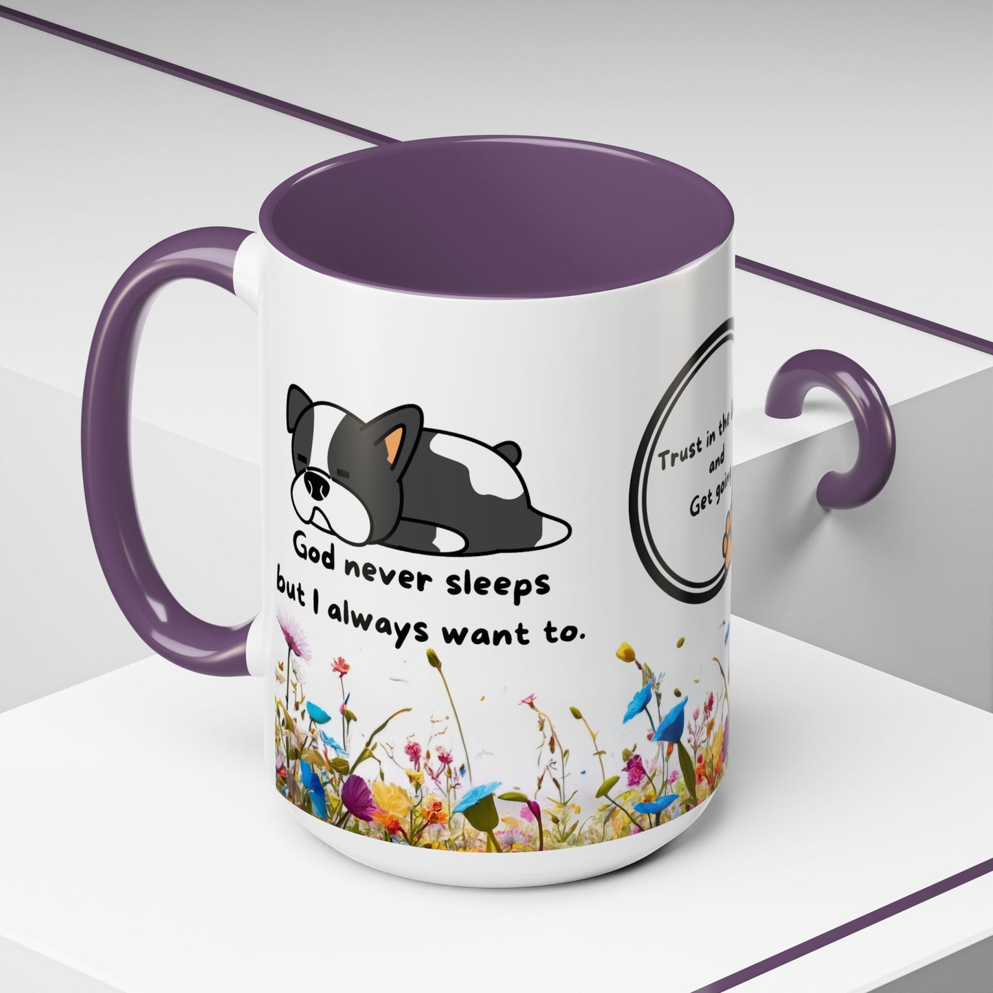 Christian 11oz and 15oz Accent Coffee Mug ’God never sleeps’ (with flowers) - Mug