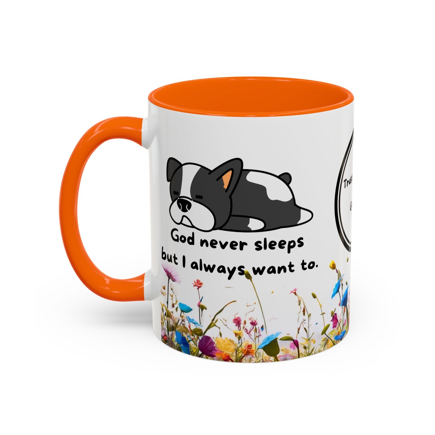 Christian 11oz and 15oz Accent Coffee Mug ’God never sleeps’ (with flowers) - Mug