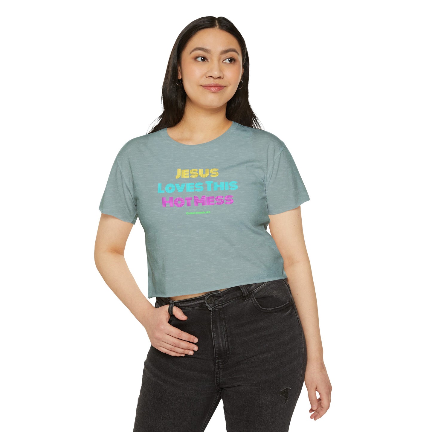 Jesus Loves this Hot Mess -Women’s Festival Crop Top - T-Shirt