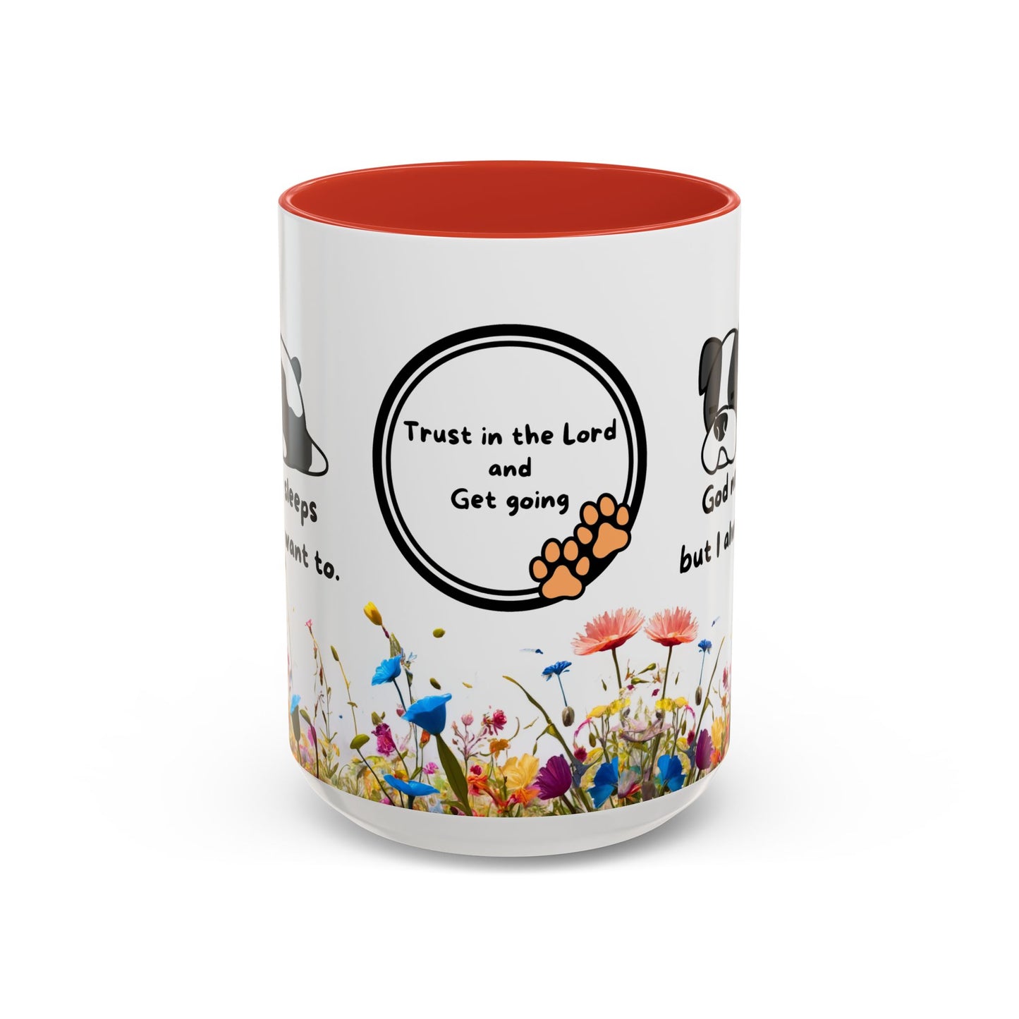 Christian 11oz and 15oz Accent Coffee Mug ’God never sleeps’ (with flowers) - Mug