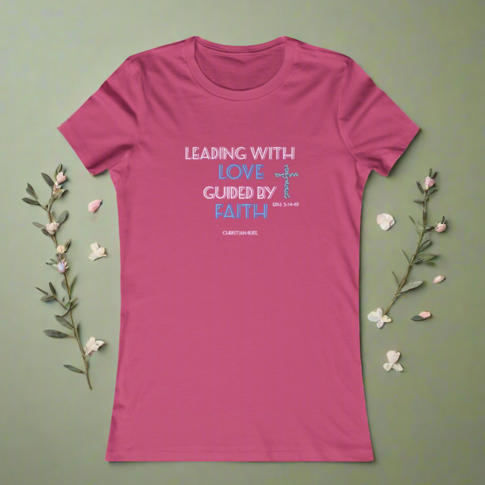 Women’s ’Leading with Love Guided by Faith’ inspirational Christian t-shirt - T-Shirt