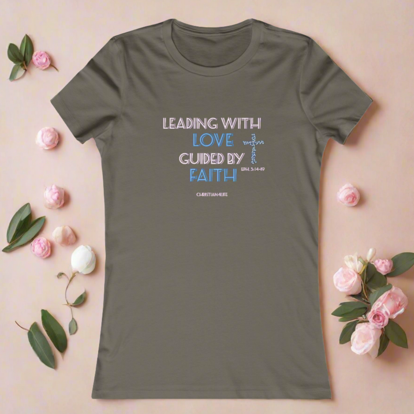 Women’s ’Leading with Love Guided by Faith’ inspirational Christian t-shirt - T-Shirt