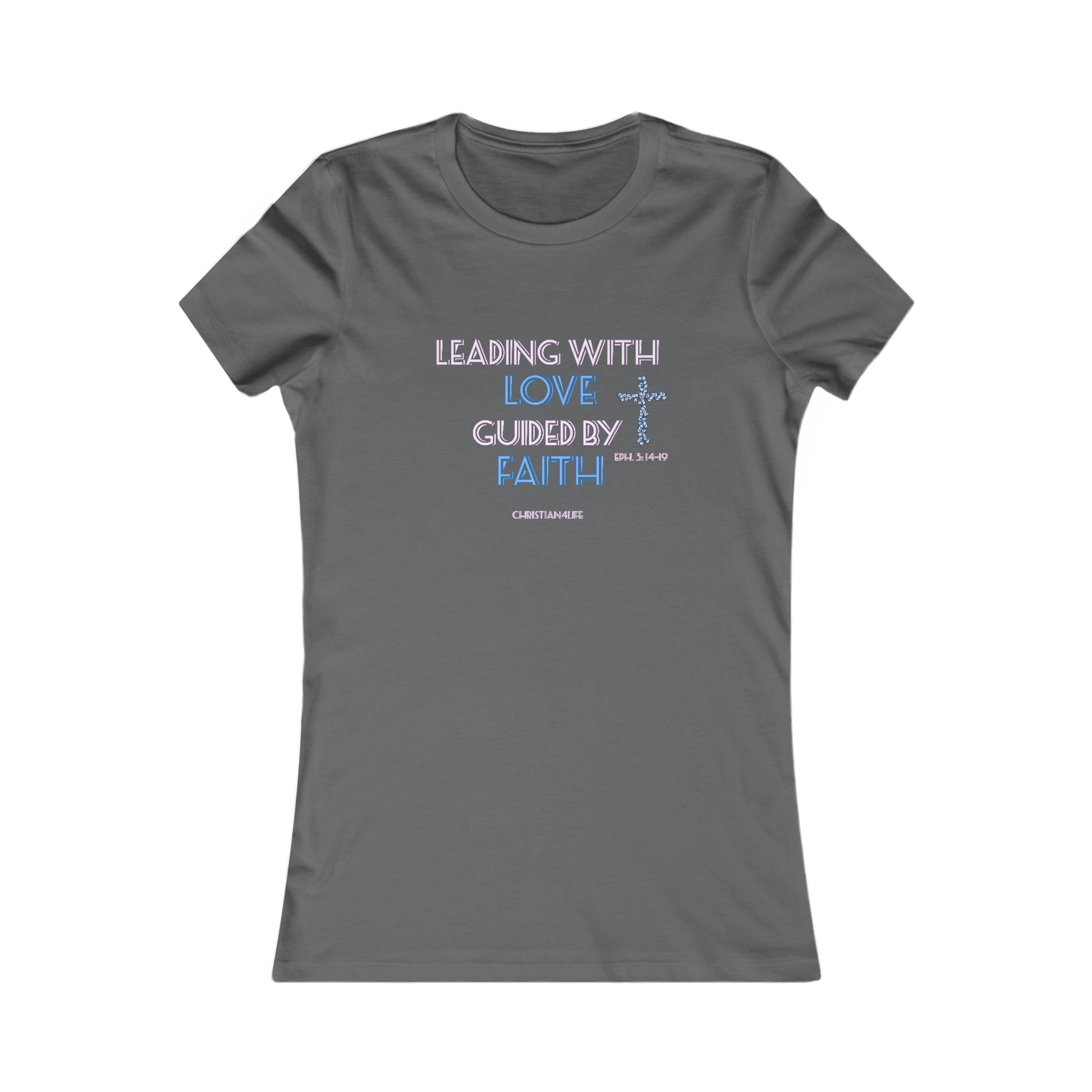 Women’s ’Leading with Love Guided by Faith’ inspirational Christian t-shirt - S / Asphalt - T-Shirt