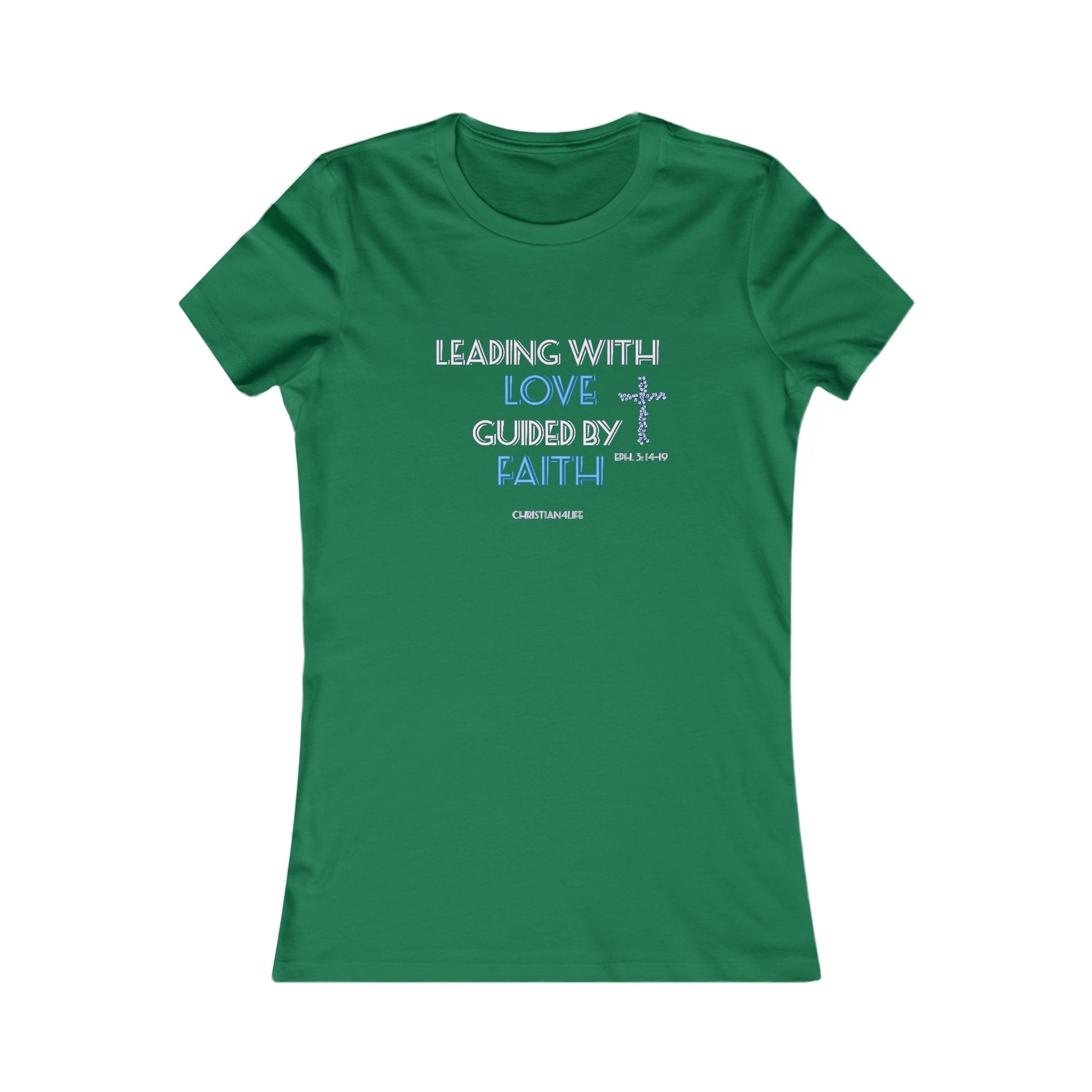 Women’s ’Leading with Love Guided by Faith’ inspirational Christian t-shirt - S / Kelly - T-Shirt
