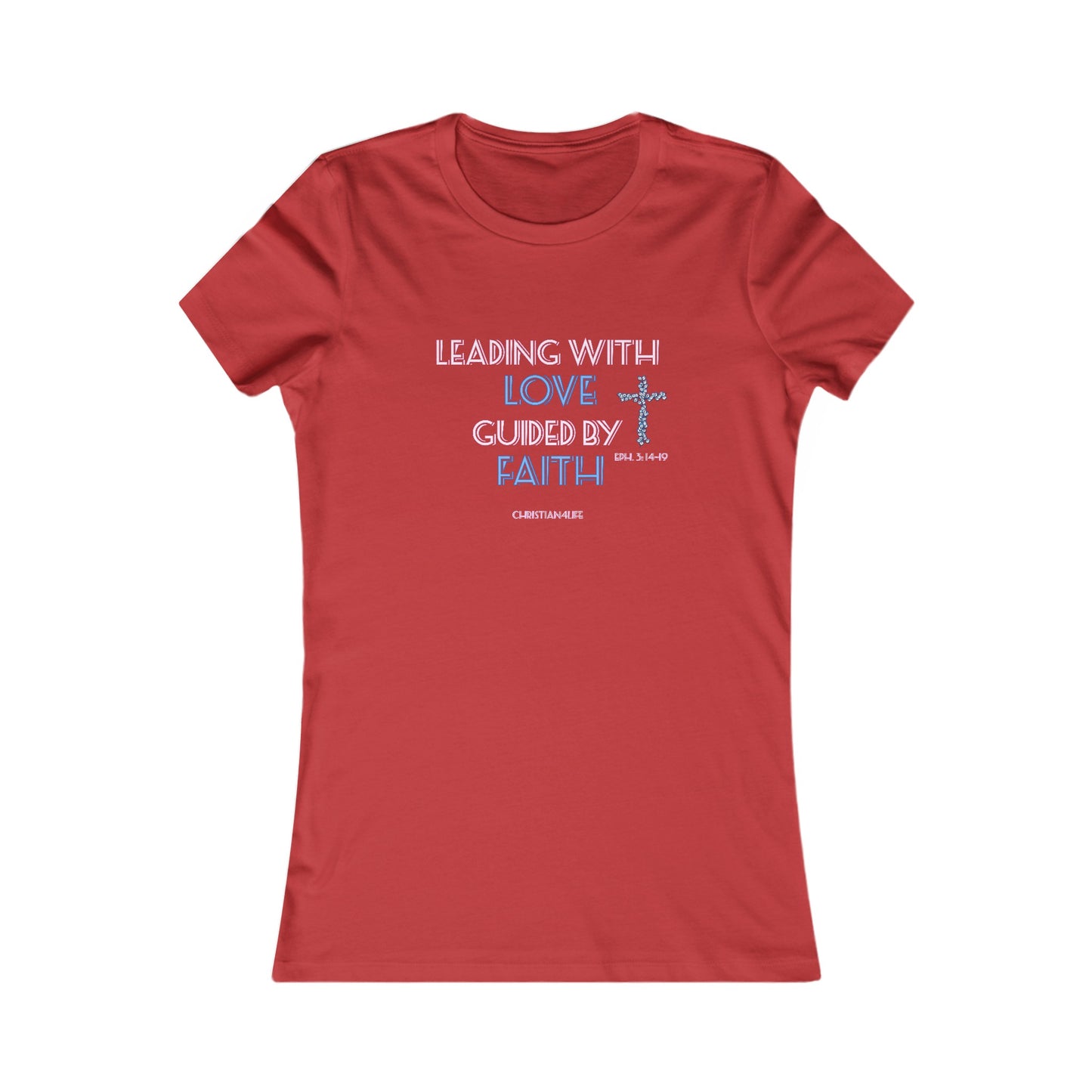 Women’s ’Leading with Love Guided by Faith’ inspirational Christian t-shirt - S / Red - T-Shirt