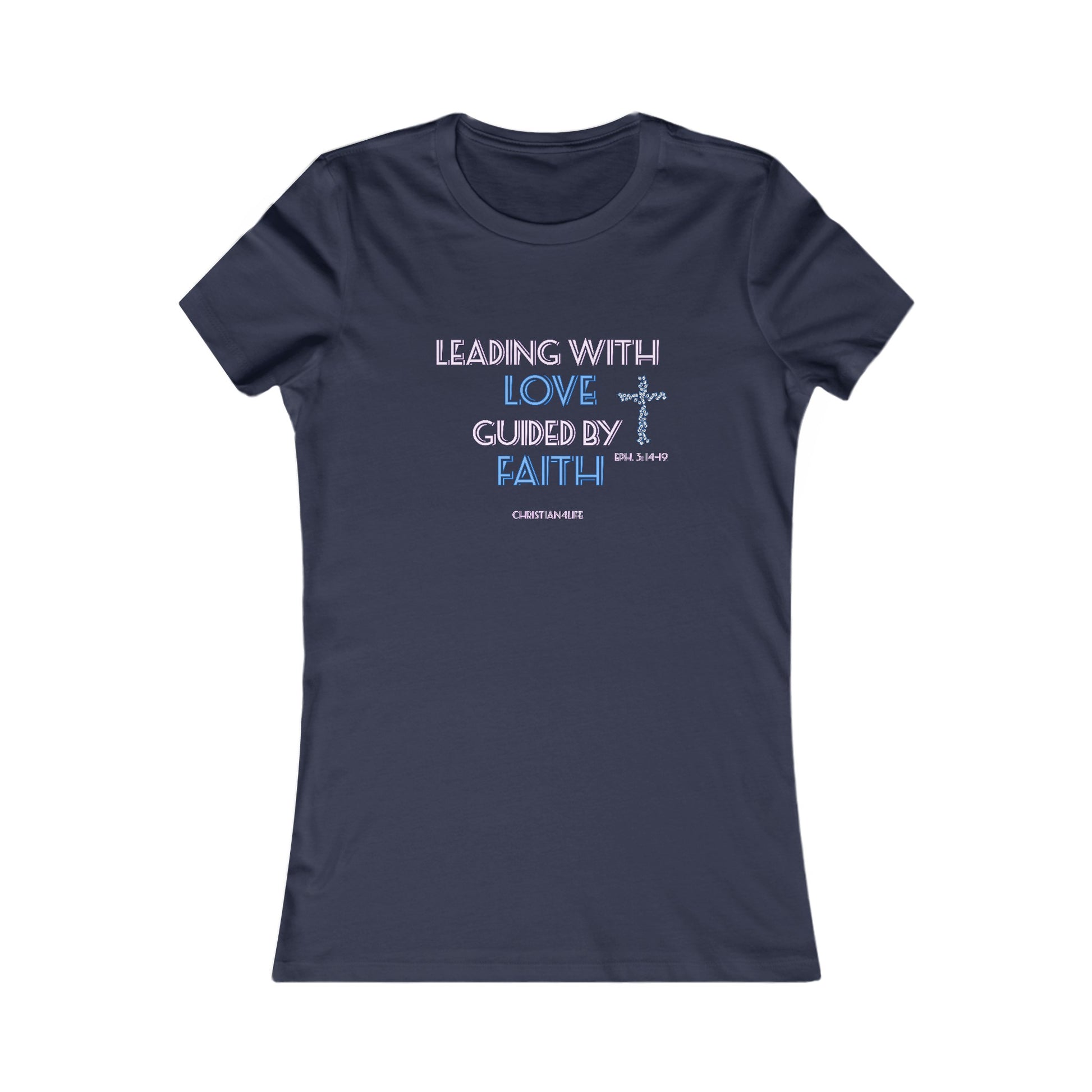 Women’s ’Leading with Love Guided by Faith’ inspirational Christian t-shirt - S / Navy - T-Shirt