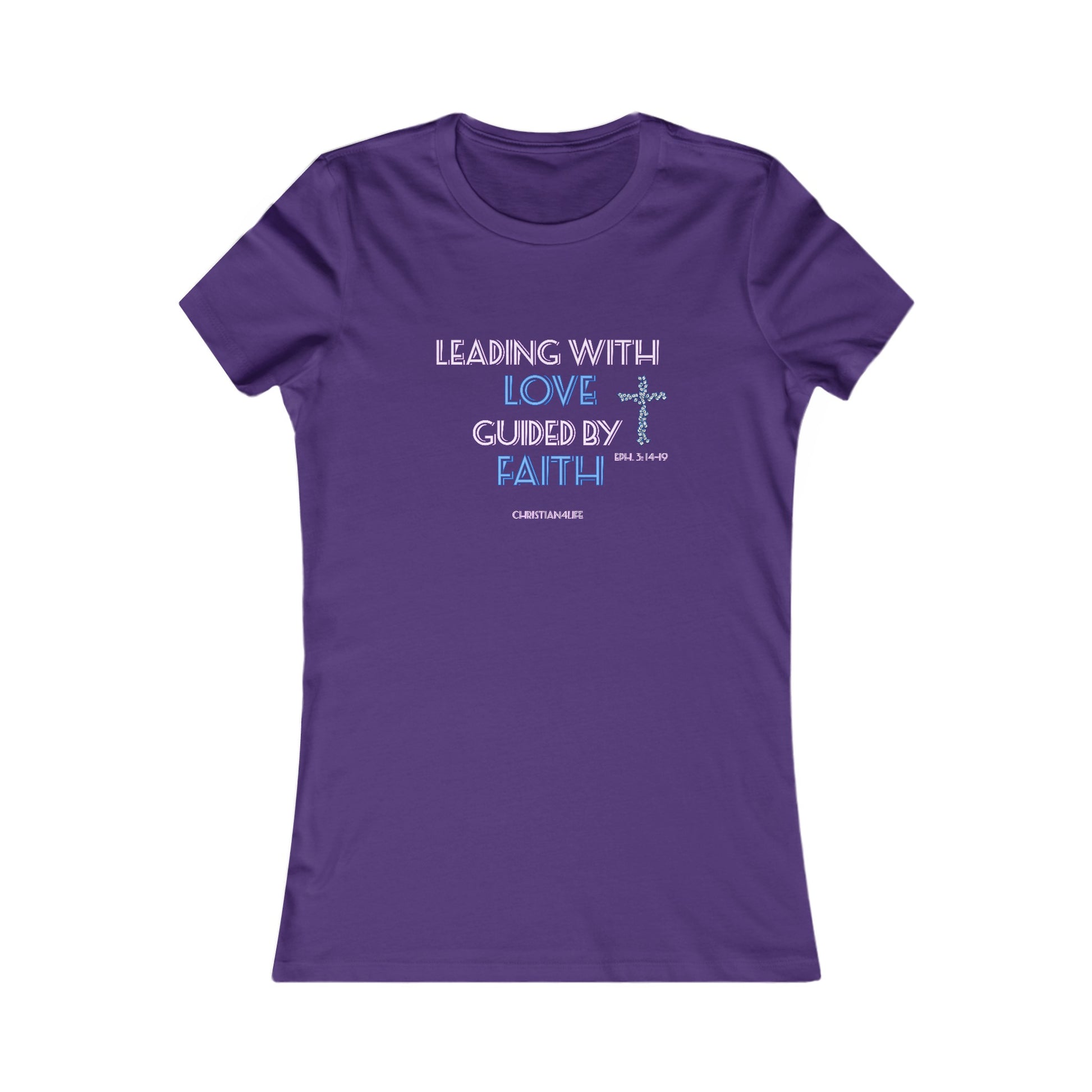 Women’s ’Leading with Love Guided by Faith’ inspirational Christian t-shirt - S / Team Purple - T-Shirt
