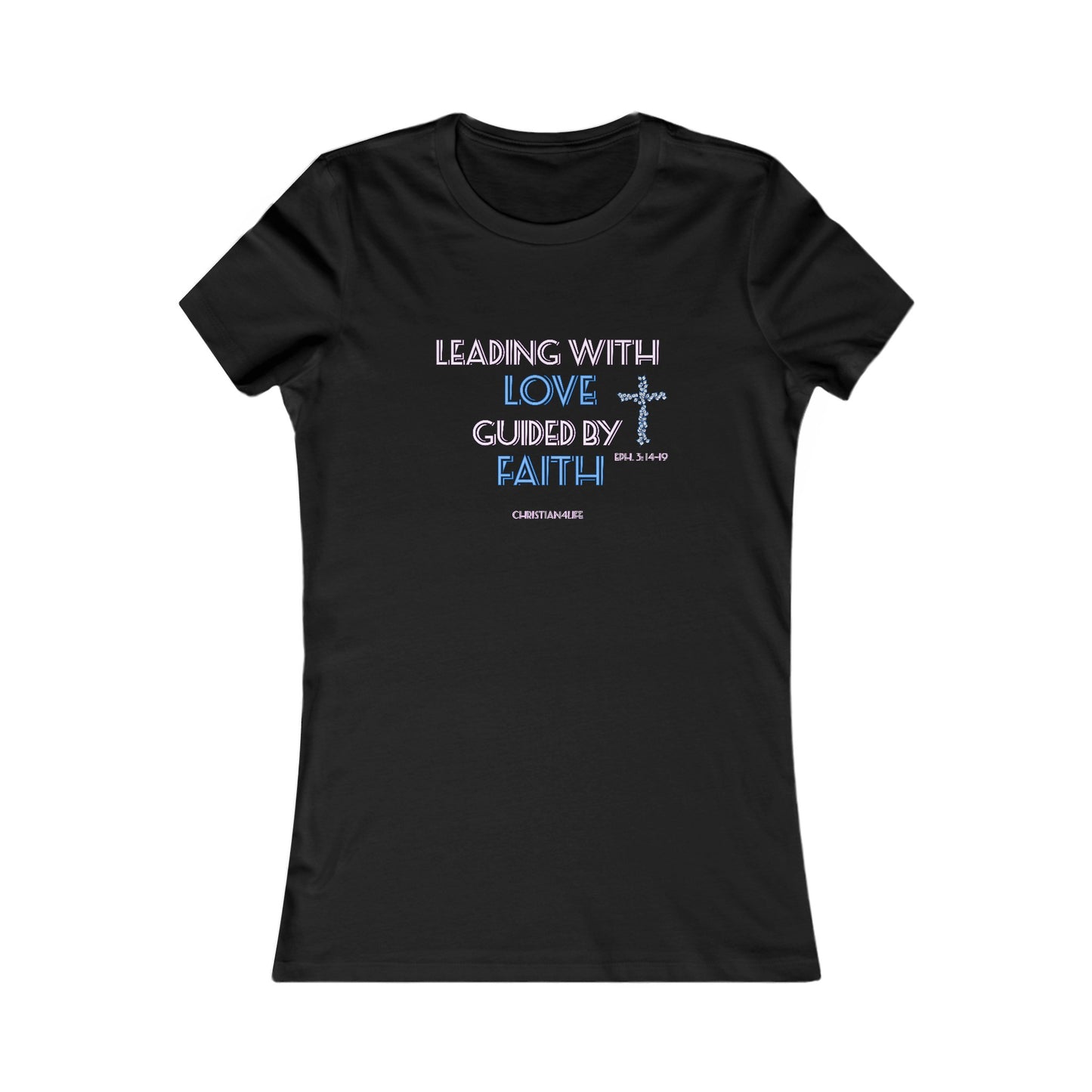 Women’s ’Leading with Love Guided by Faith’ inspirational Christian t-shirt - S / Black - T-Shirt