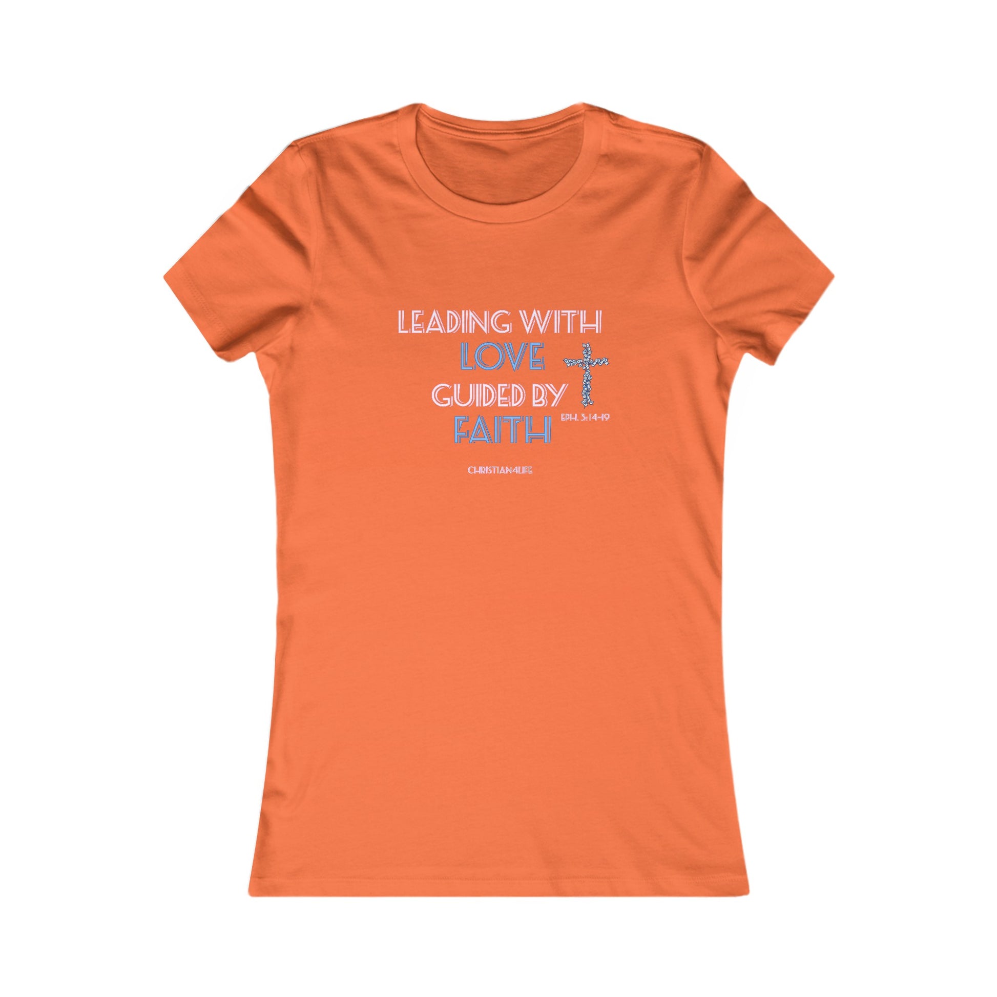 Women’s ’Leading with Love Guided by Faith’ inspirational Christian t-shirt - S / Orange - T-Shirt
