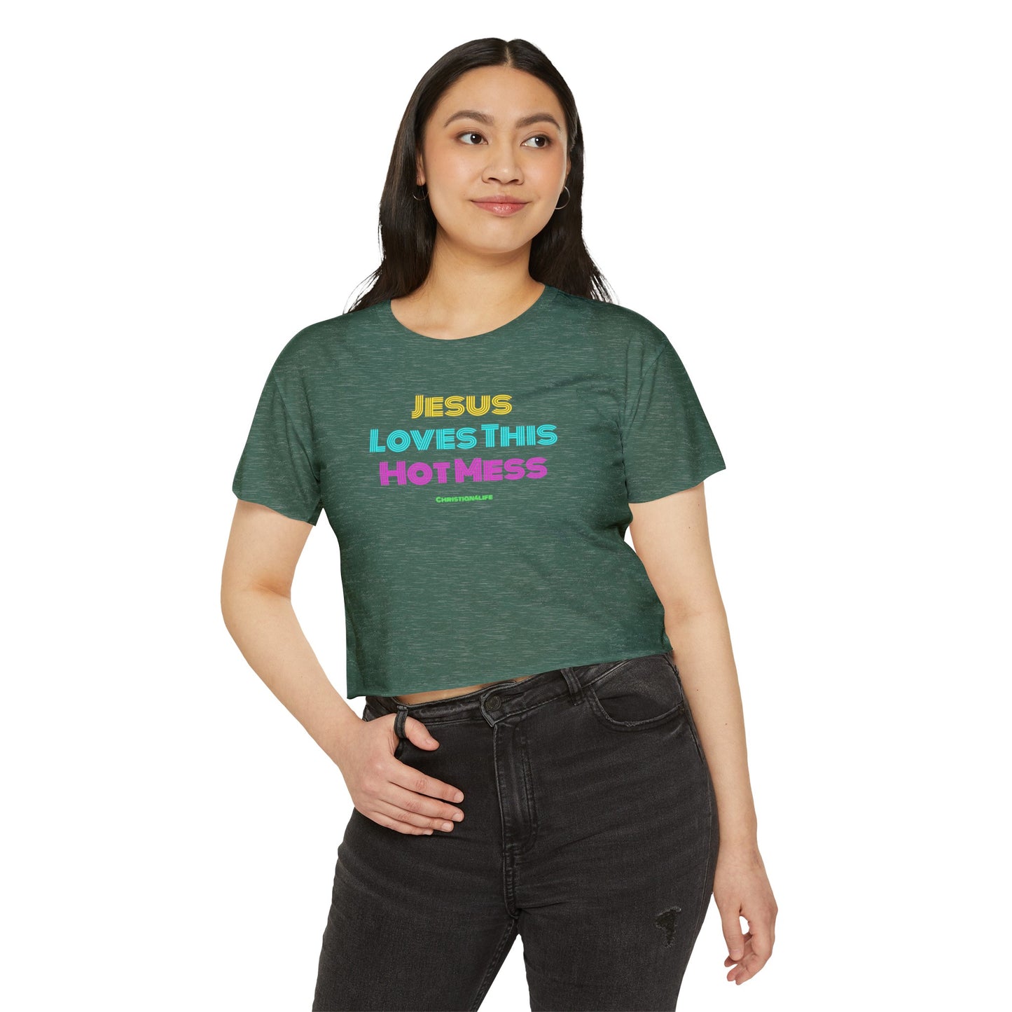 Jesus Loves this Hot Mess -Women’s Festival Crop Top - T-Shirt