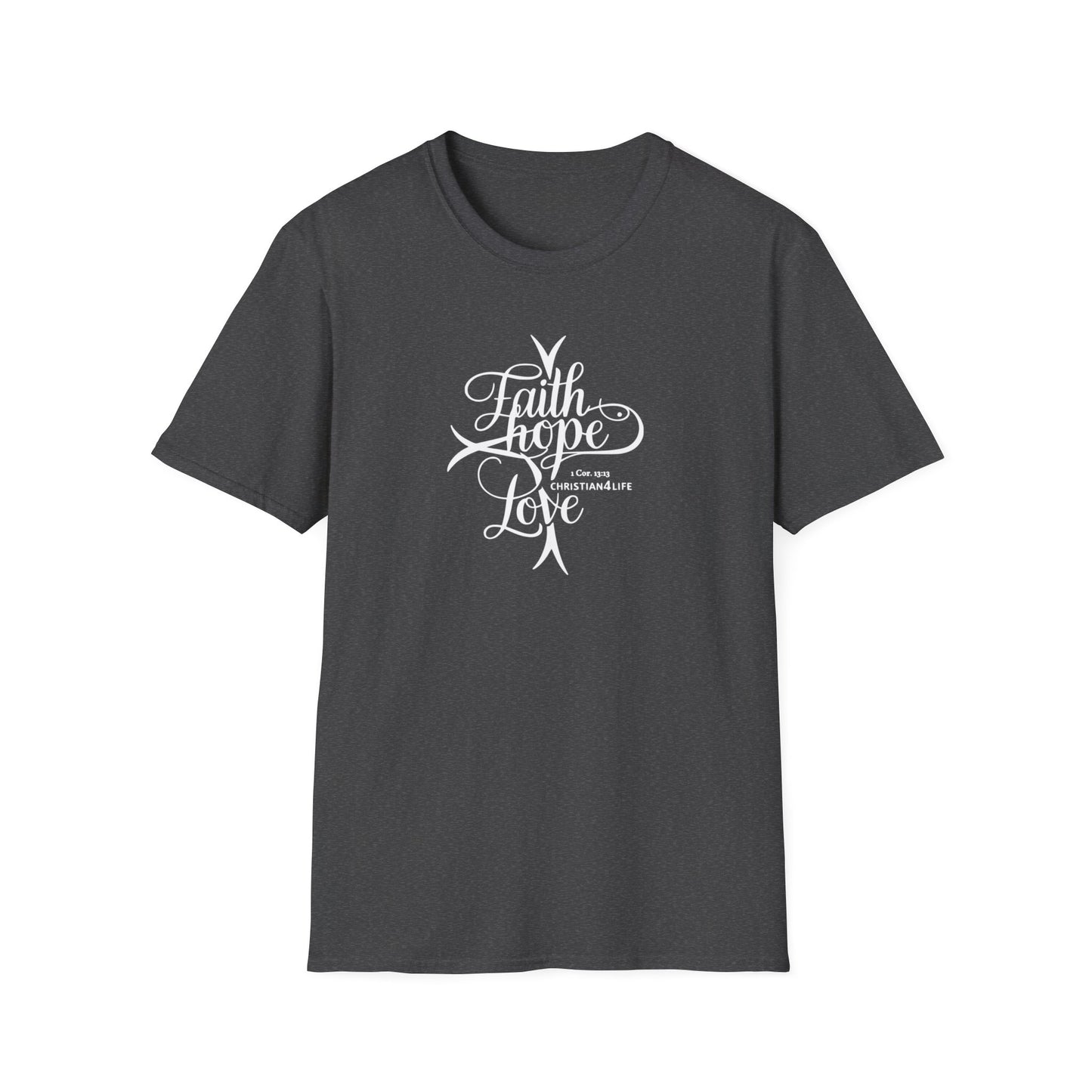 ’Faith Hope Love’ Unisex Christian Cotton Softstyle T-Shirt - Dark Heather / S - T-Shirt