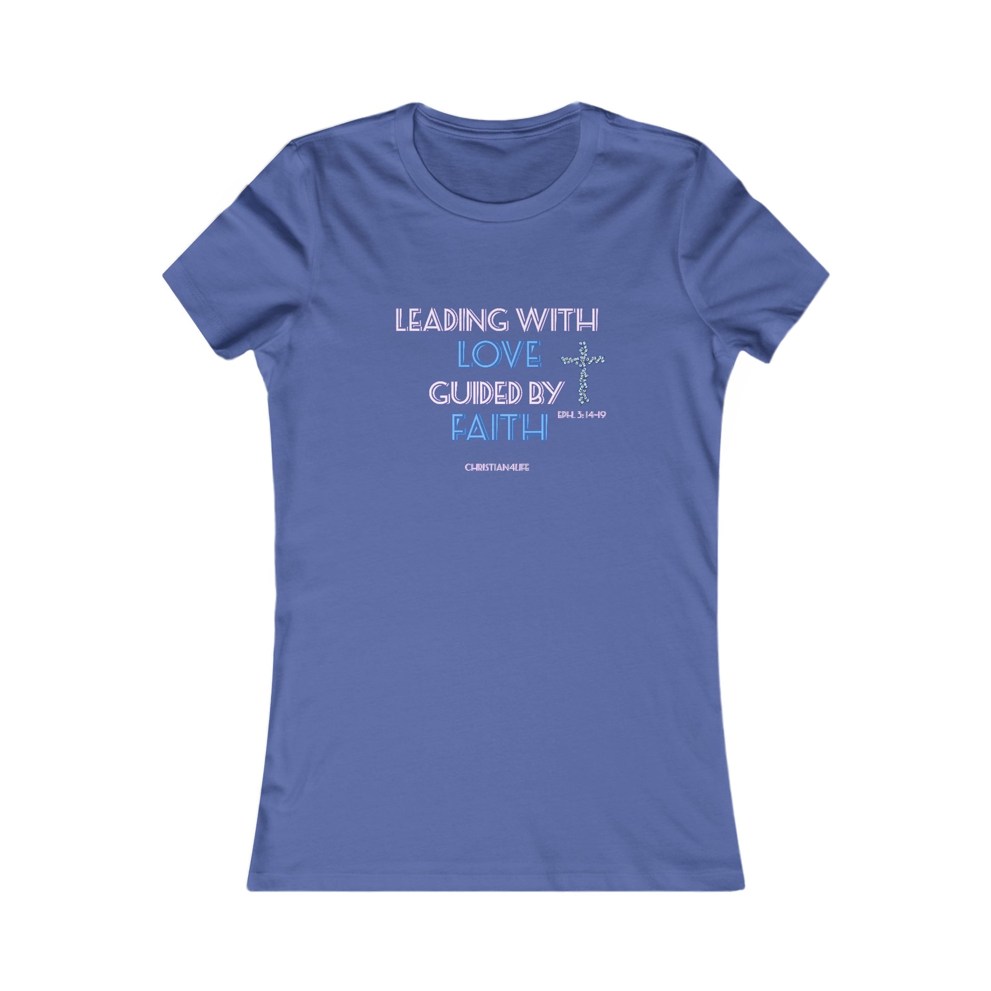 Women’s ’Leading with Love Guided by Faith’ inspirational Christian t-shirt - S / Heather True Royal - T-Shirt