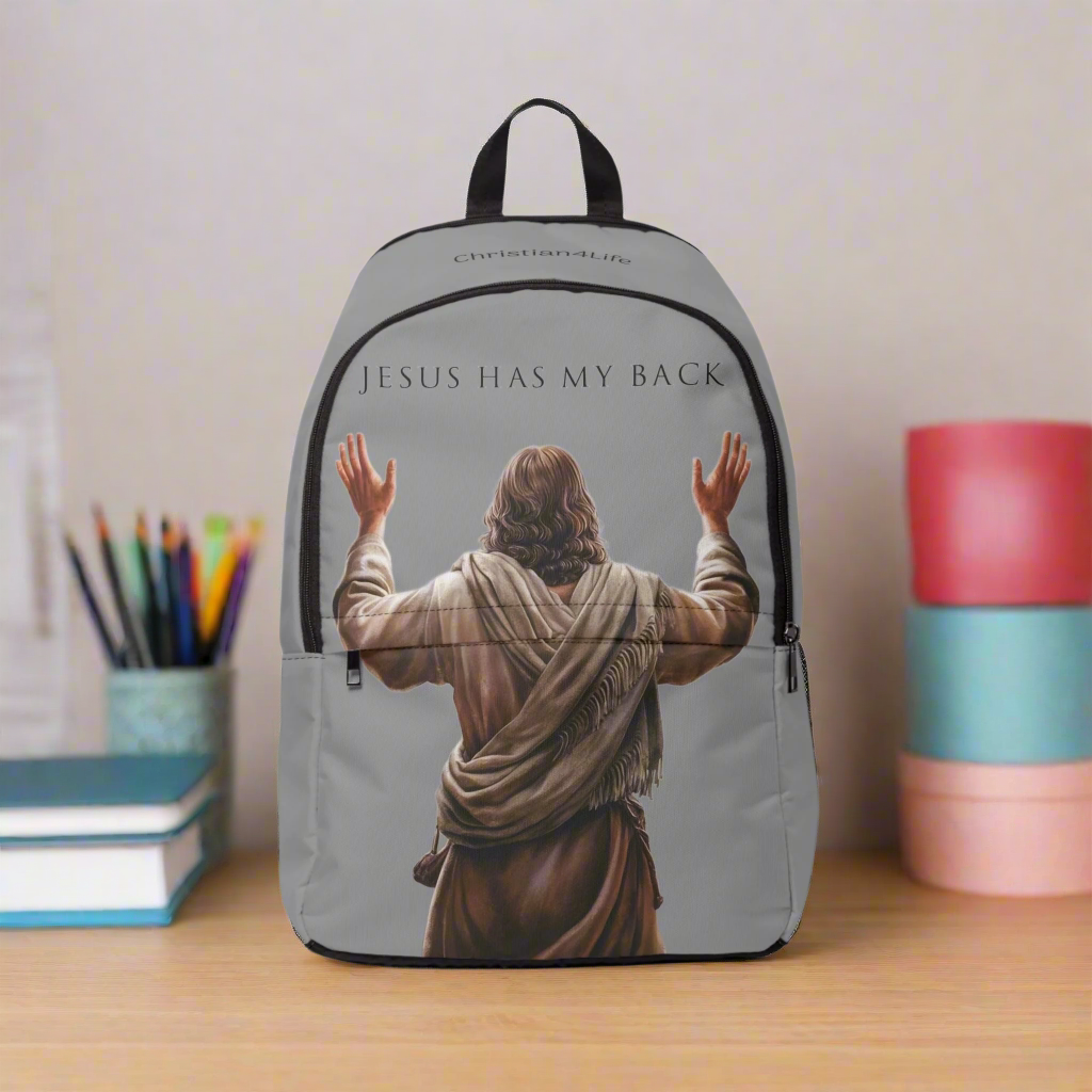 ’Jesus Has My Back’ Graphic design Christian Backpack (grey) - One size - Bags
