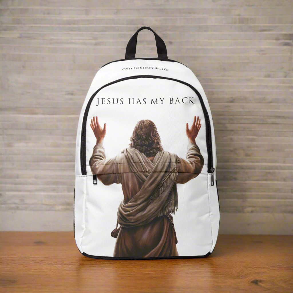 ’Jesus Has My Back’ Graphic design Christian Backpack (white) - One size - Bags