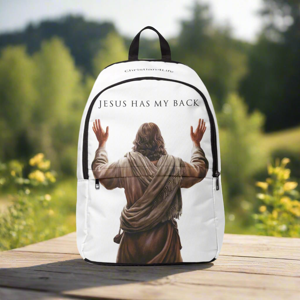 ’Jesus Has My Back’ Graphic design Christian Backpack (white) - One size - Bags