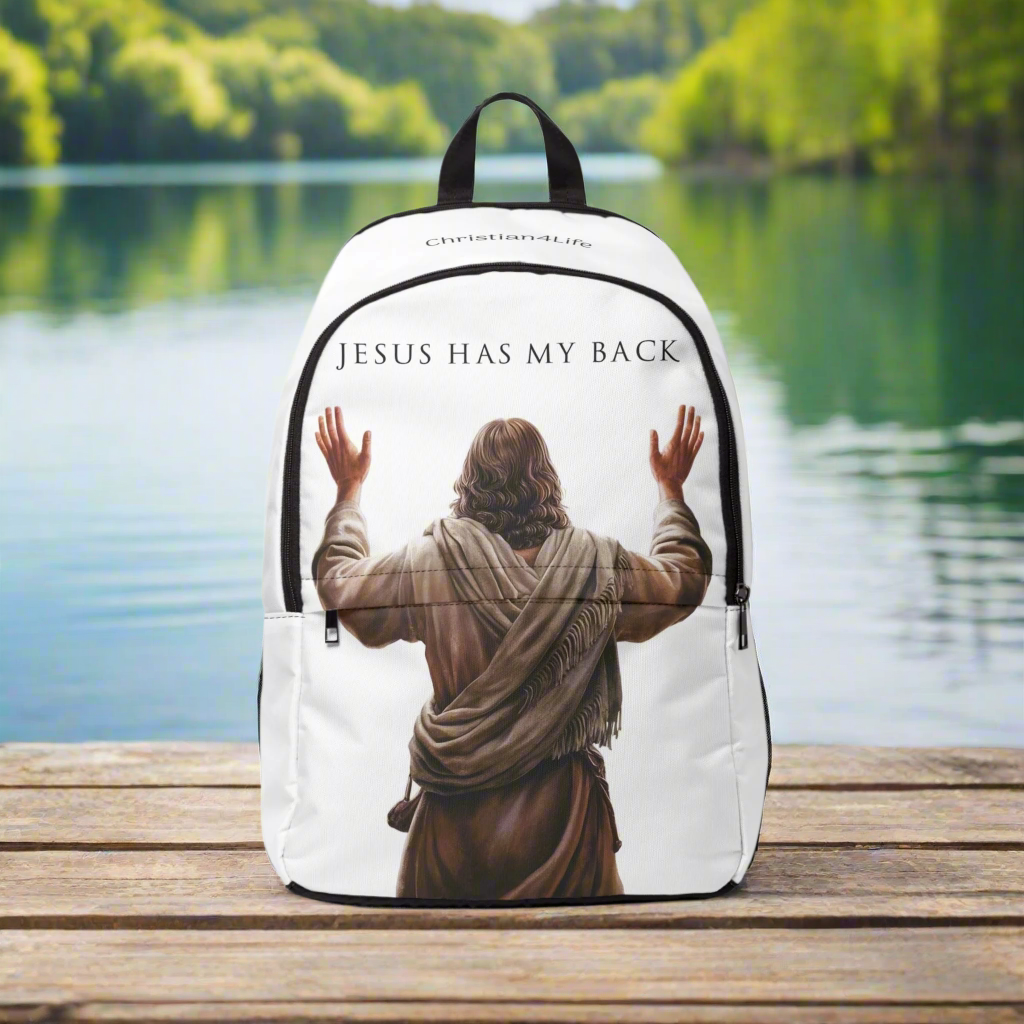 ’Jesus Has My Back’ Graphic design Christian Backpack (white) - One size - Bags