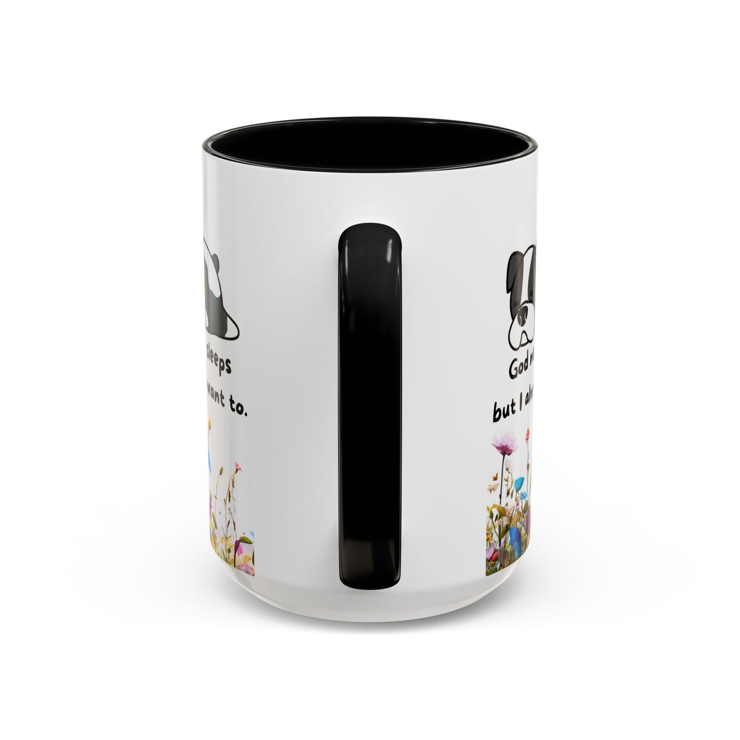Christian 11oz and 15oz Accent Coffee Mug ’God never sleeps’ (with flowers) - Mug