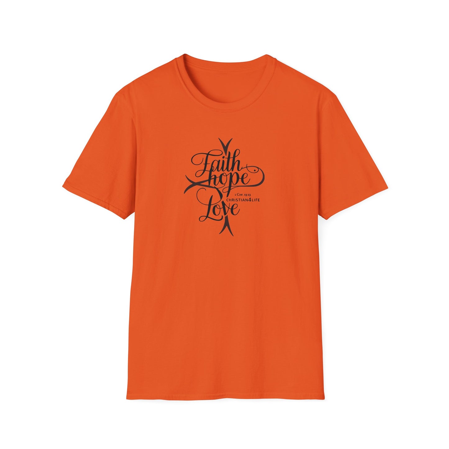 ’Faith Hope Love’ Unisex Christian Cotton Softstyle T-Shirt - Orange / L - T-Shirt