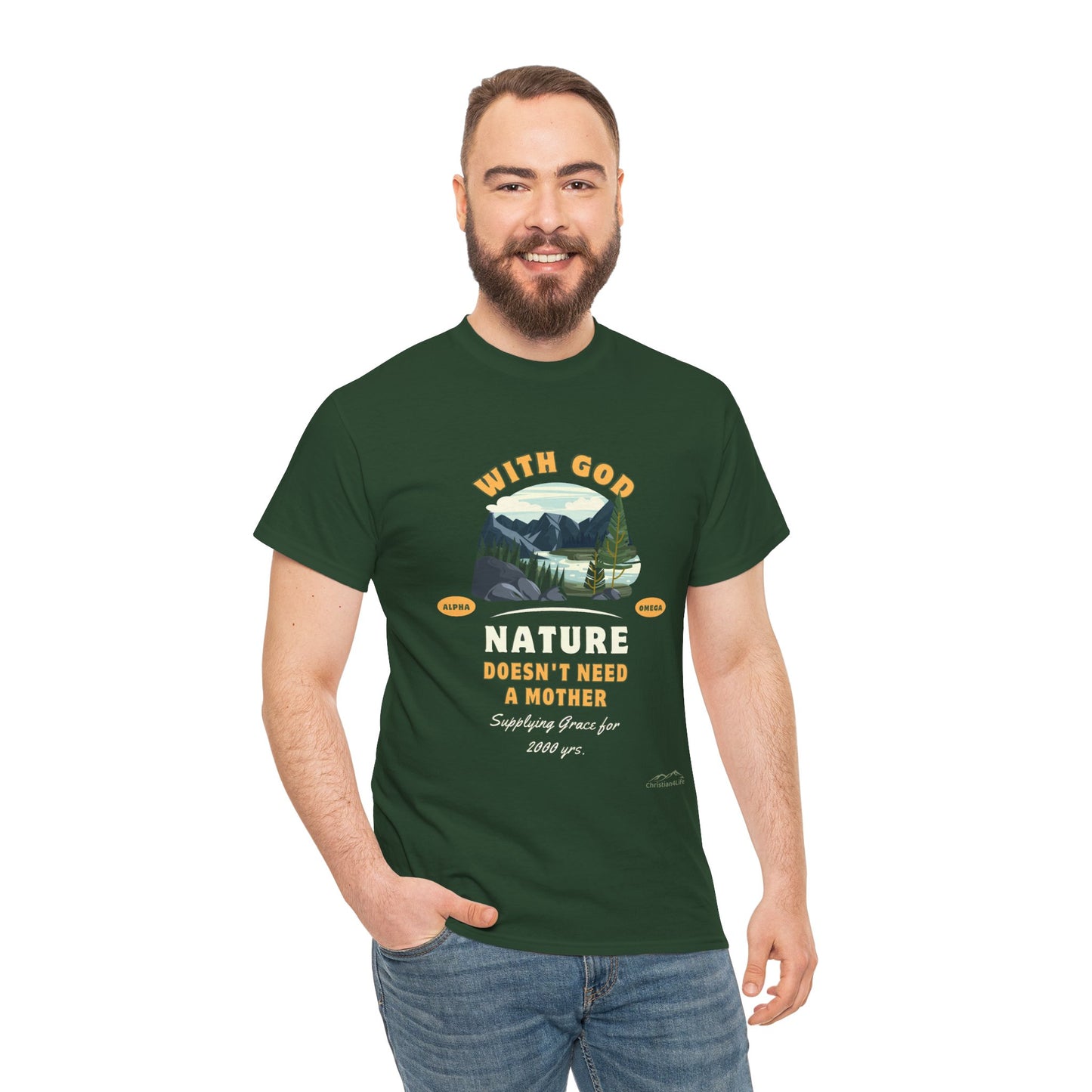 Unisex "With God Nature doesn't need a mother" Heavy Cotton Christian Tee