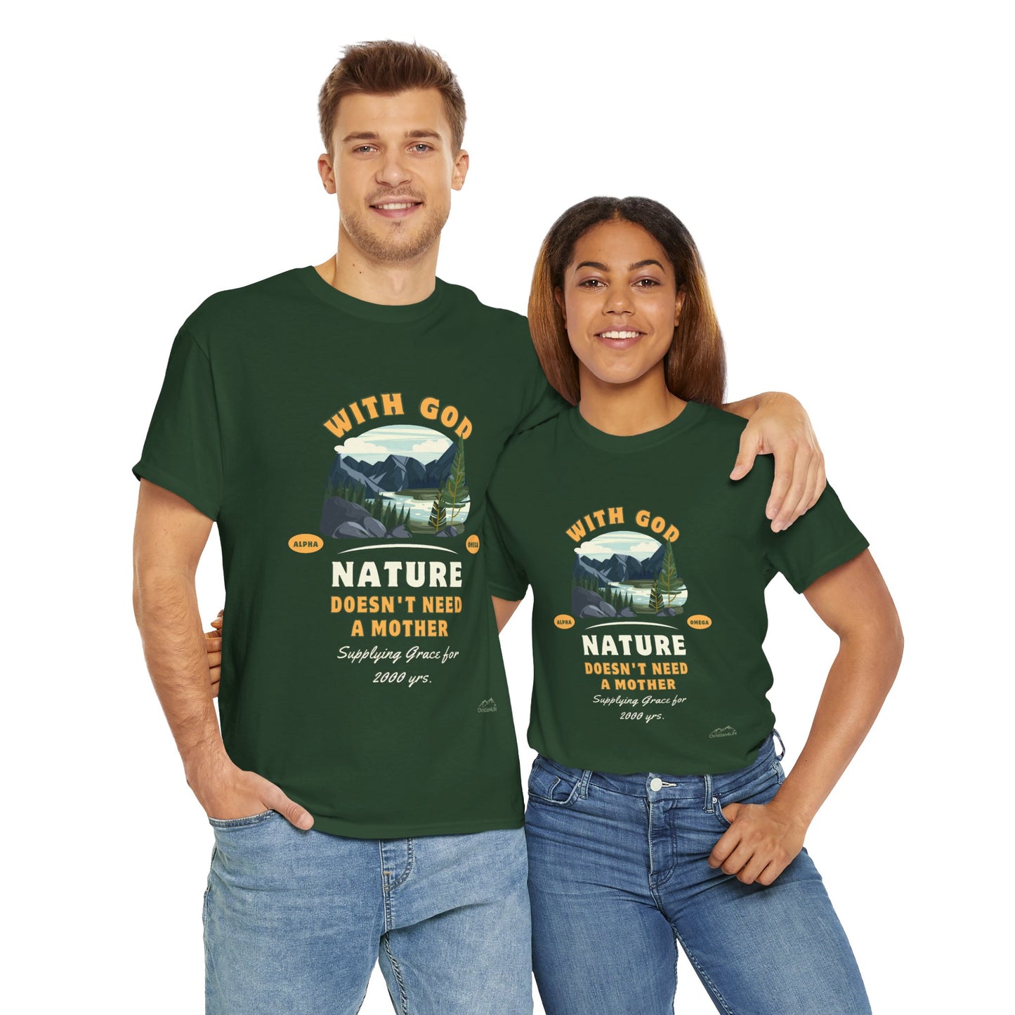 Unisex "With God Nature doesn't need a mother" Heavy Cotton Christian Tee