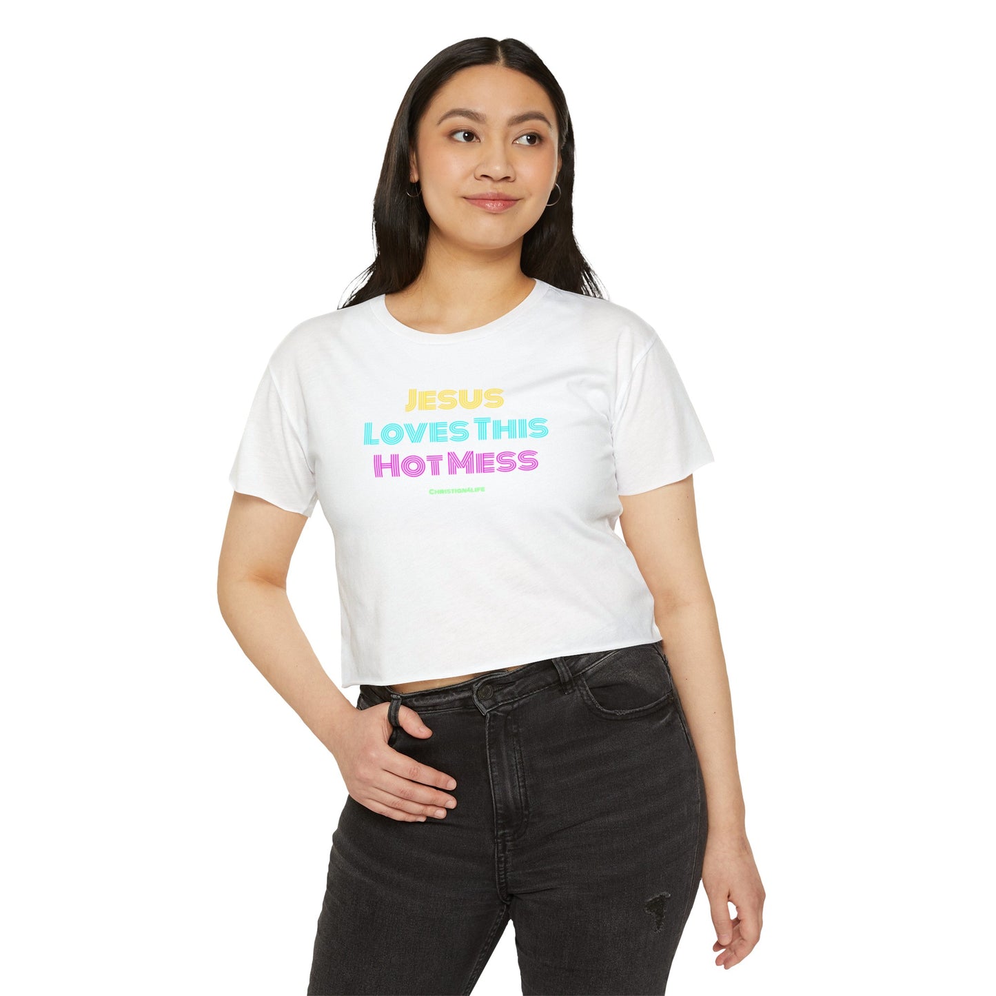 Jesus Loves this Hot Mess -Women’s Festival Crop Top - T-Shirt