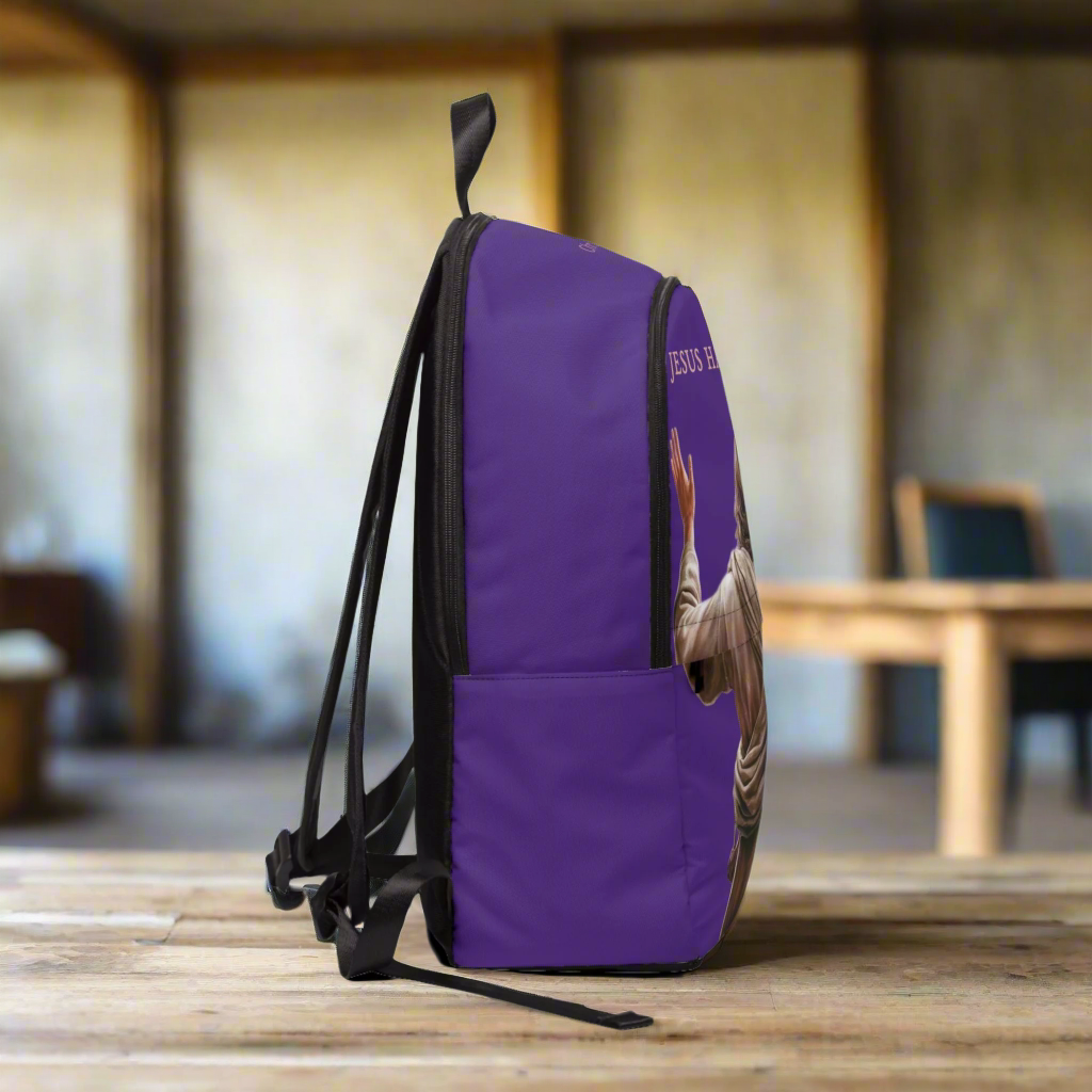 ’Jesus Has My Back’ Graphic design Christian Backpack (purple) - One size - Bags