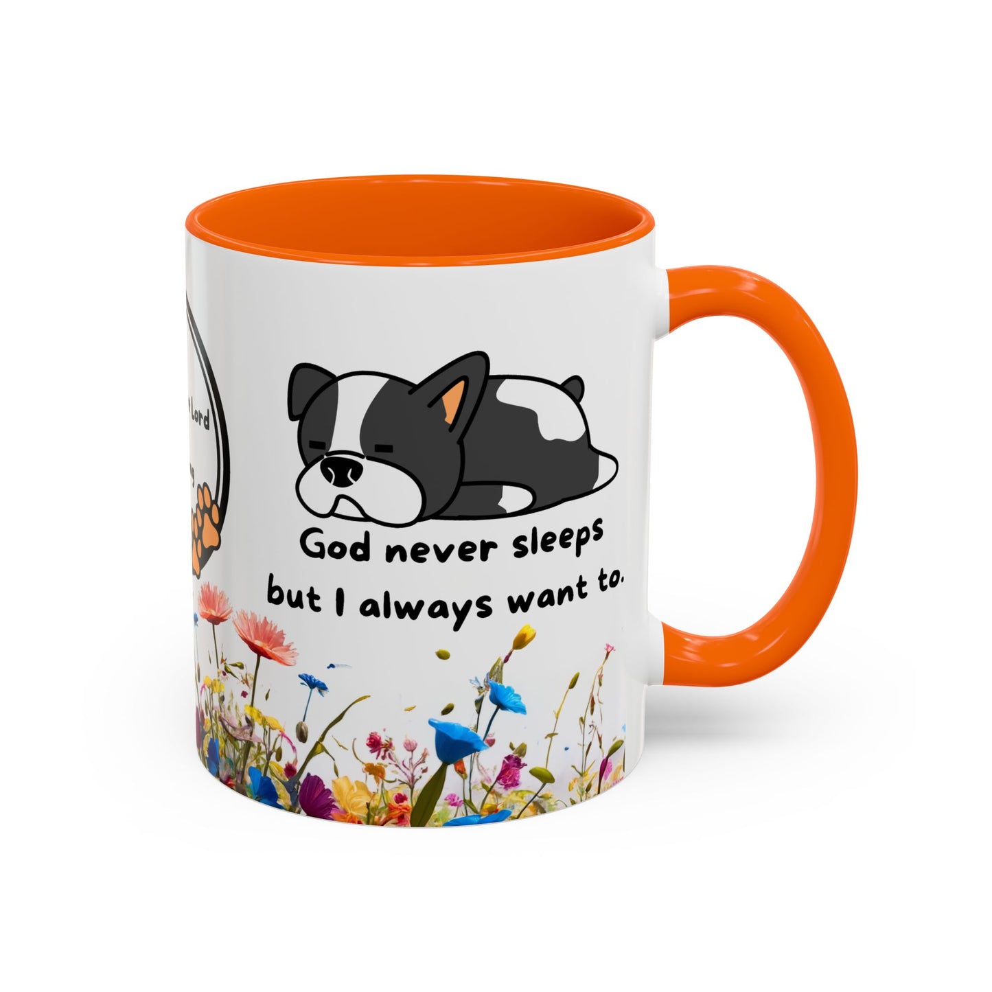 Christian 11oz and 15oz Accent Coffee Mug ’God never sleeps’ (with flowers) - Mug