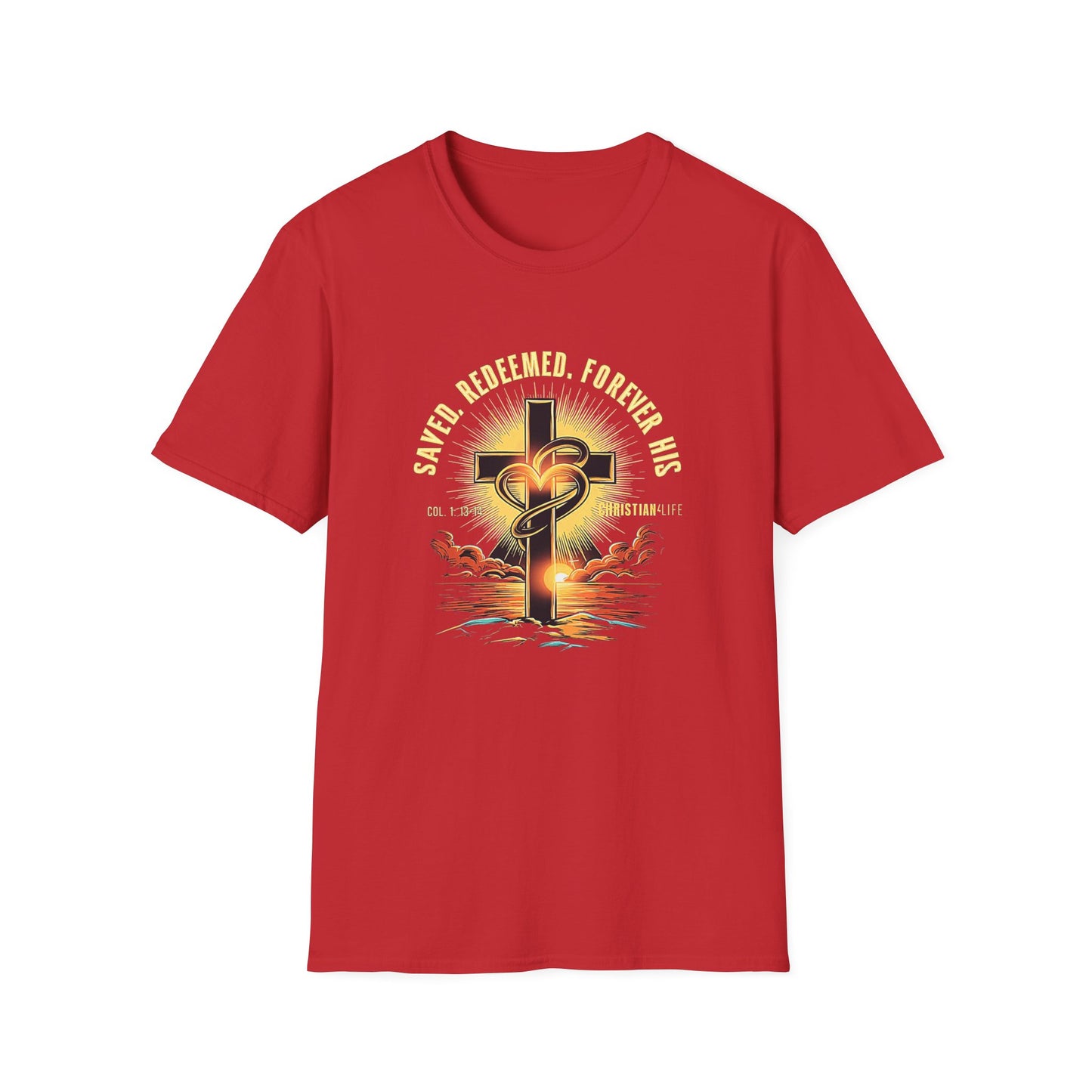 Unisex ’Saved Redeemed Forever His’ Christian Cotton Softstyle T-Shirt - Red / S - T-Shirt