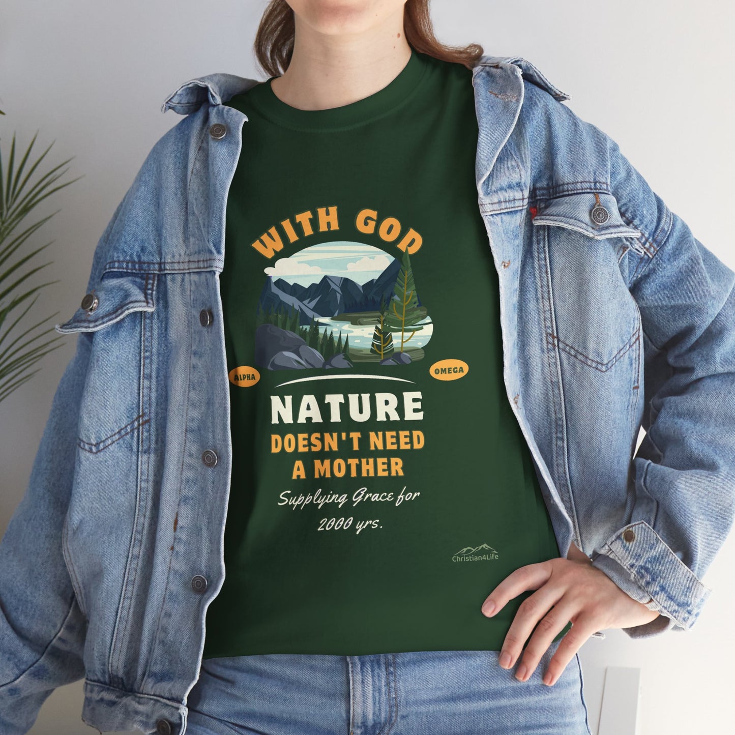 Unisex "With God Nature doesn't need a mother" Heavy Cotton Christian Tee