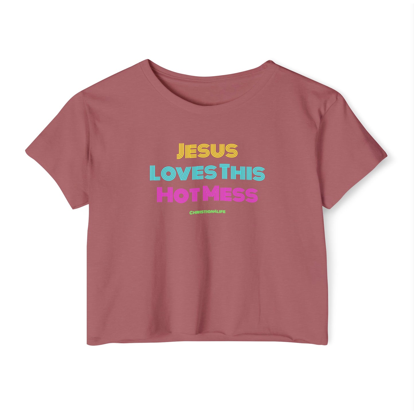Jesus Loves this Hot Mess -Women’s Festival Crop Top - Smoked Paprika / XS - T-Shirt