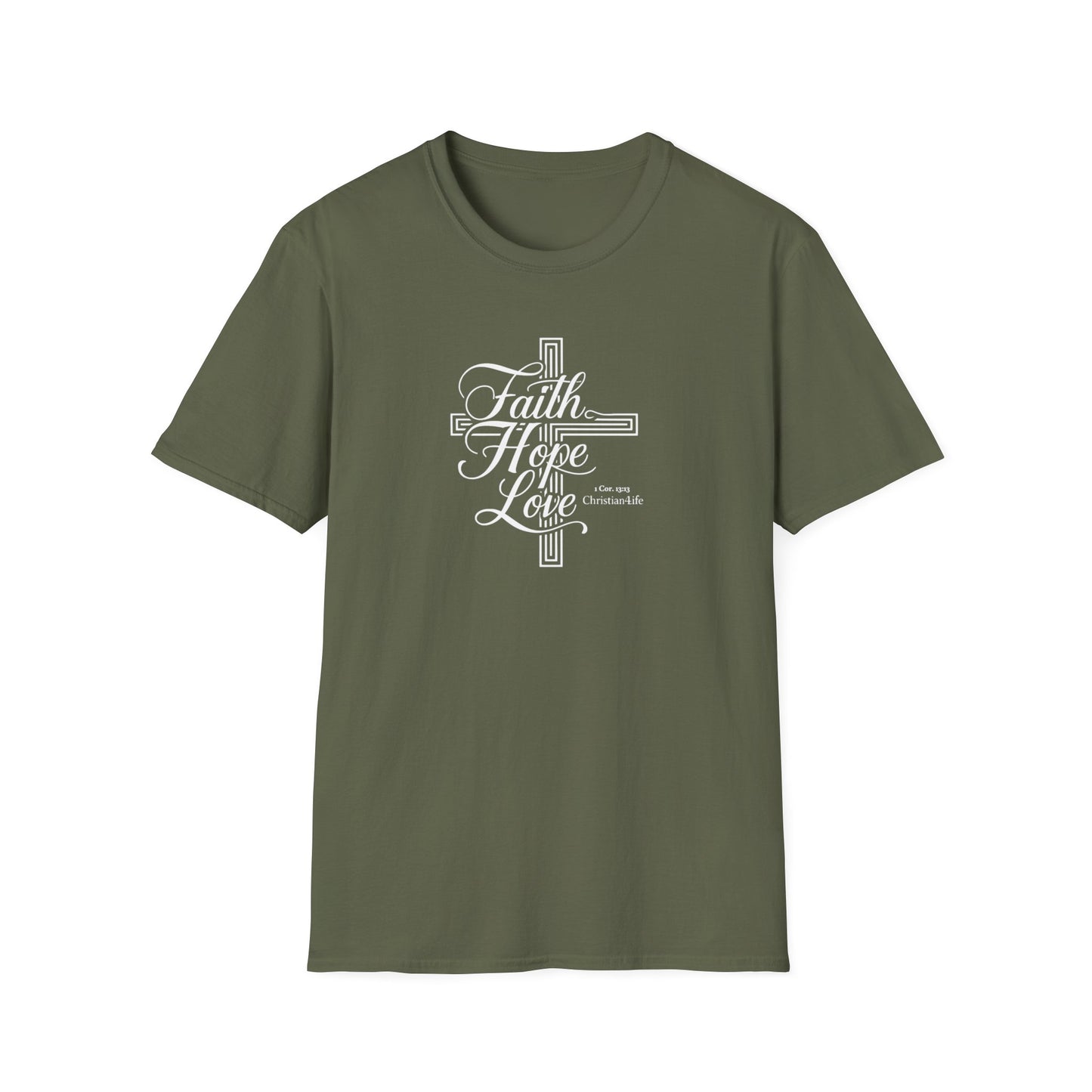 Unisex ’Faith Hope Love’ Christian Cotton Softstyle T-Shirt - Military Green / S - T-Shirt