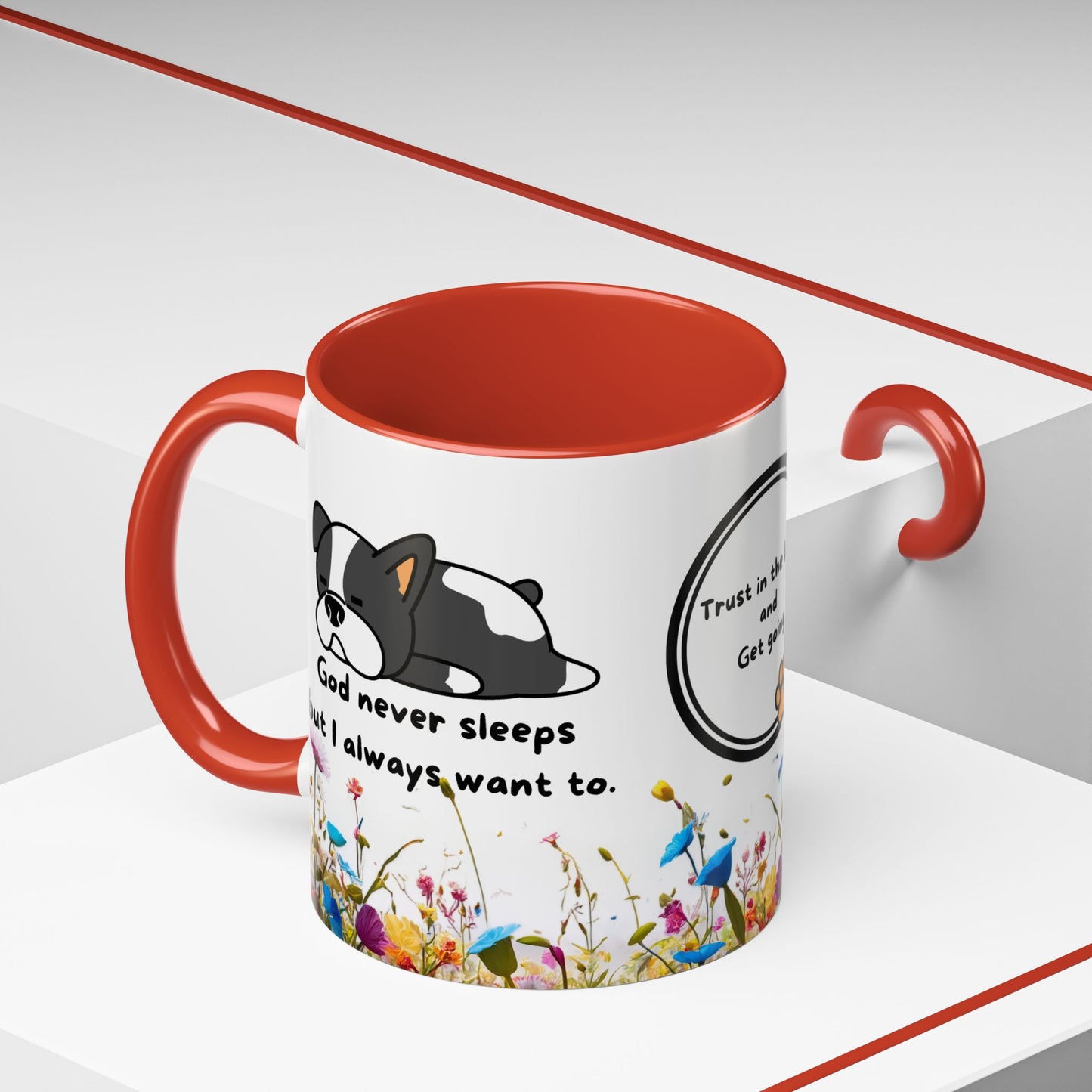 Christian 11oz and 15oz Accent Coffee Mug ’God never sleeps’ (with flowers) - Mug