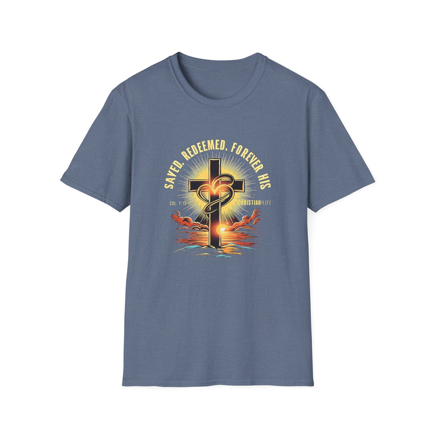 Unisex ’Saved Redeemed Forever His’ Christian Cotton Softstyle T-Shirt - Heather Indigo / S - T-Shirt