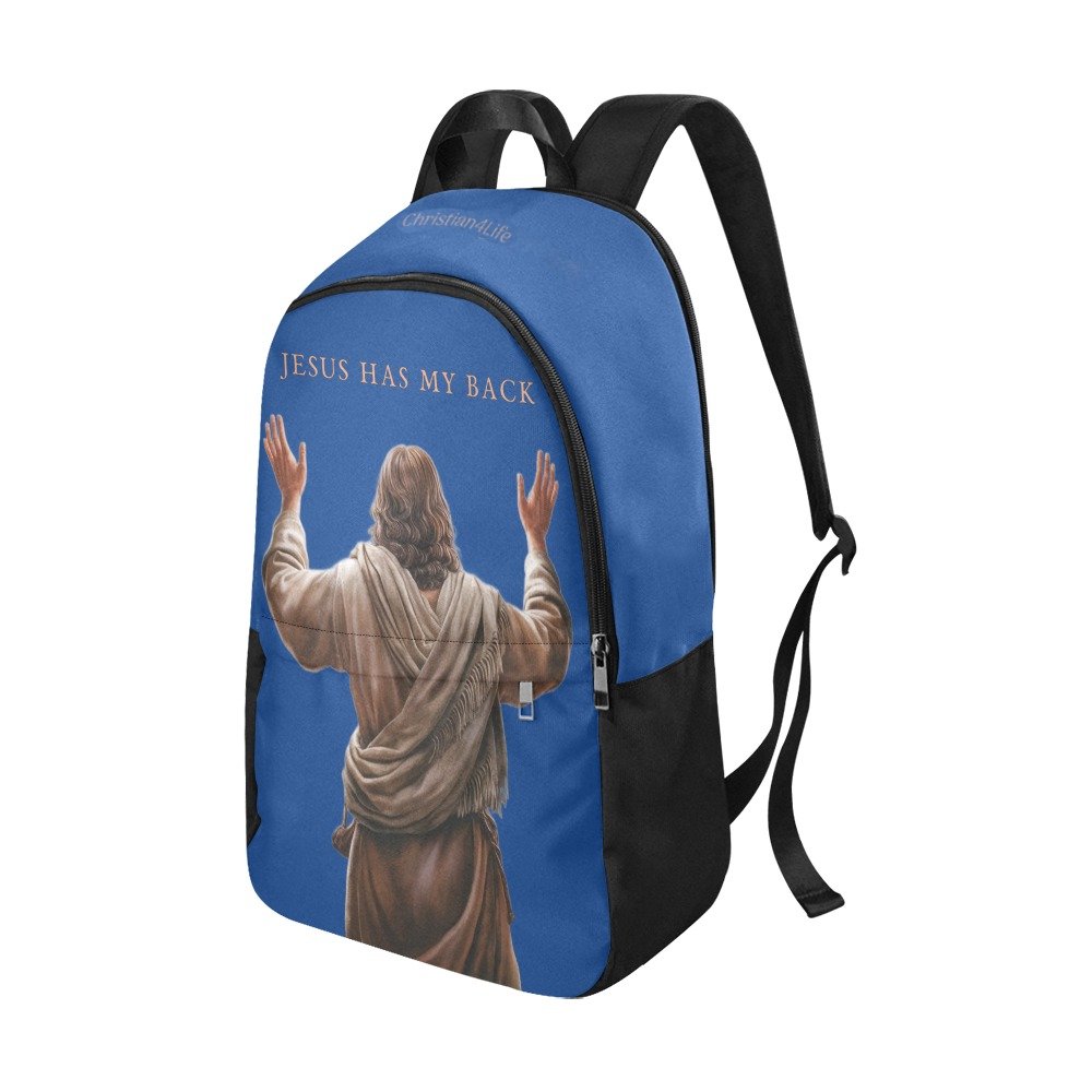 "Jesus Has My Back" Christian Backpack-Black Side Accent (Choose Green or Blue shades)