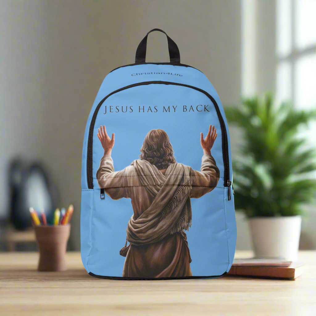 ’Jesus Has My Back’ design Christian Backpack (light blue) - One size - Bags