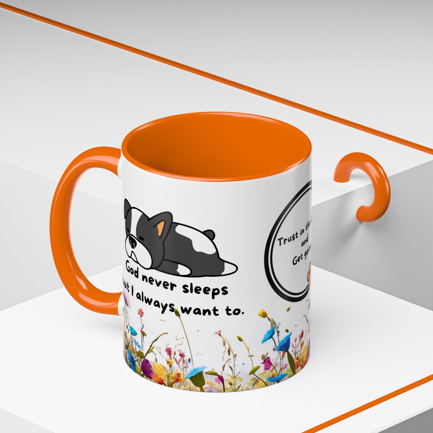 Christian 11oz and 15oz Accent Coffee Mug ’God never sleeps’ (with flowers) - Mug