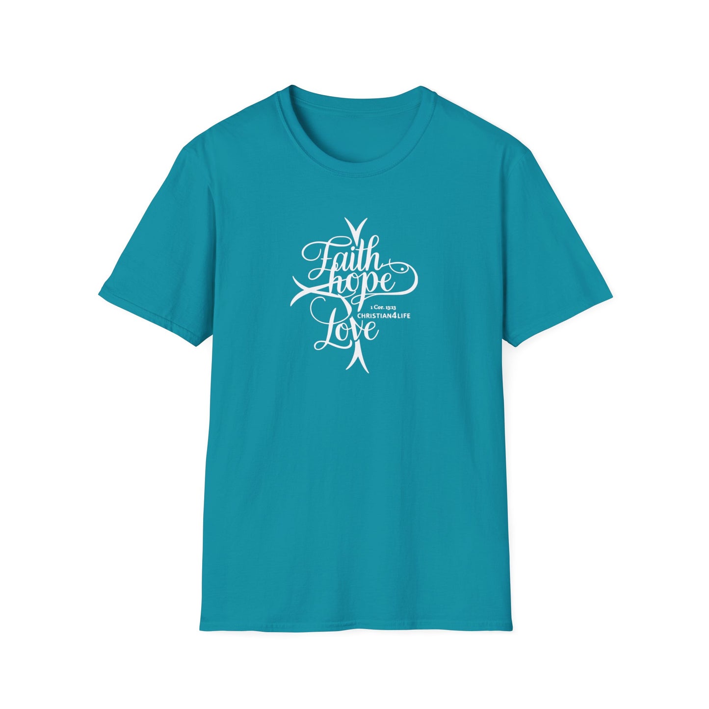’Faith Hope Love’ Unisex Christian Cotton Softstyle T-Shirt - Tropical Blue / S - T-Shirt