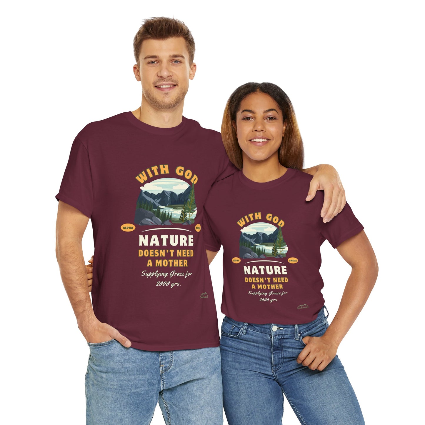 Unisex "With God Nature doesn't need a mother" Heavy Cotton Christian Tee