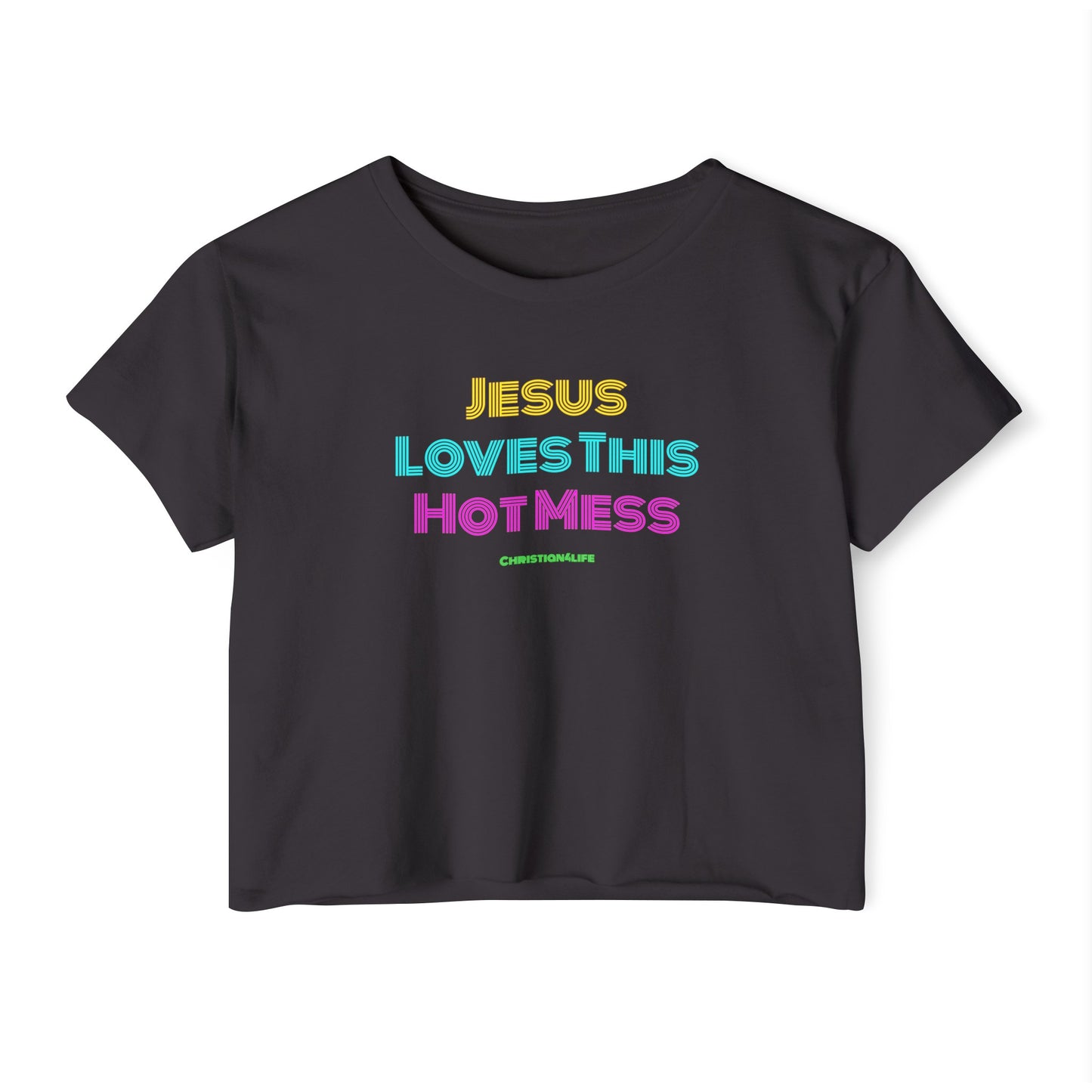 Jesus Loves this Hot Mess -Women’s Festival Crop Top - Black / XS - T-Shirt