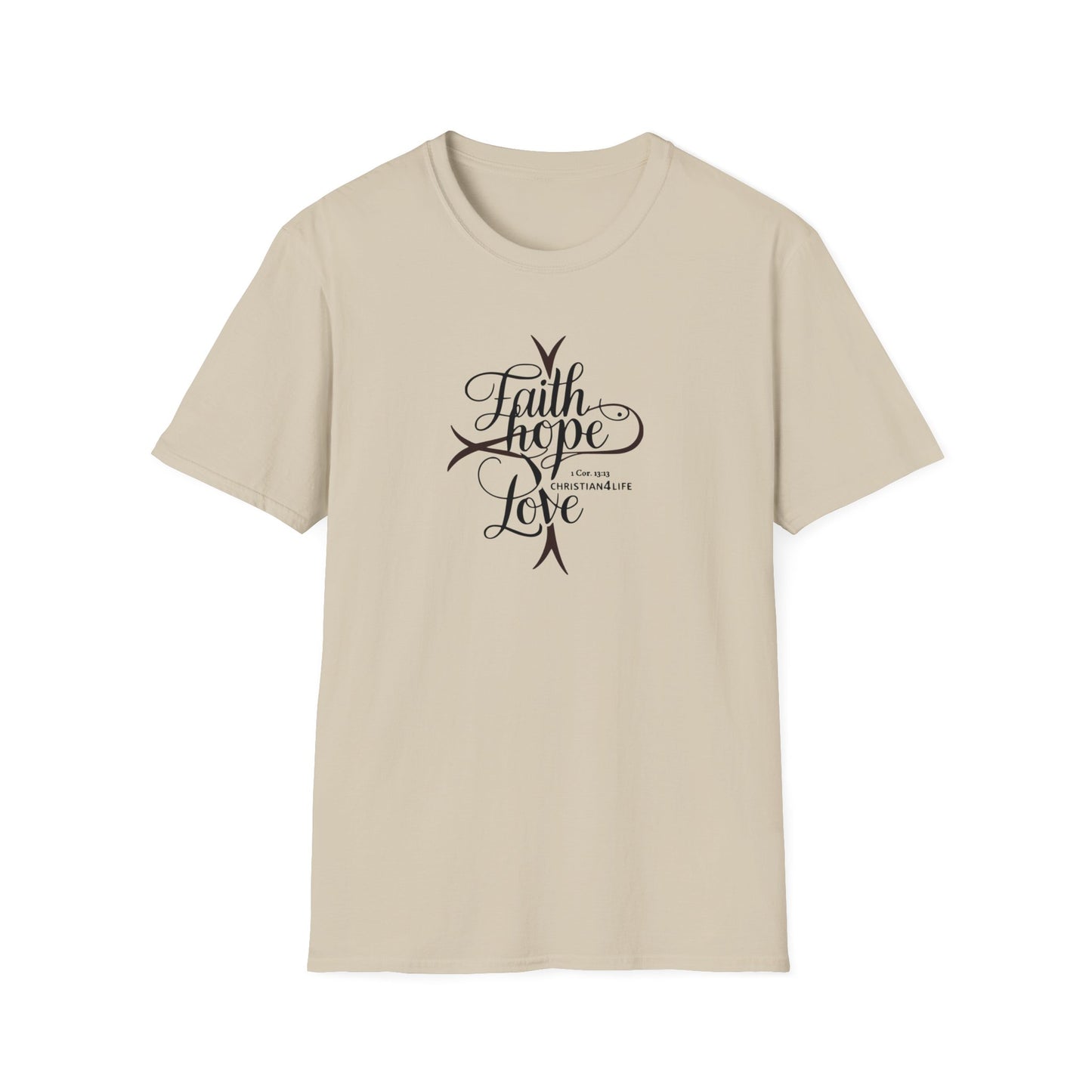 ’Faith Hope Love’ Unisex Christian Cotton Softstyle T-Shirt - Sand / S - T-Shirt