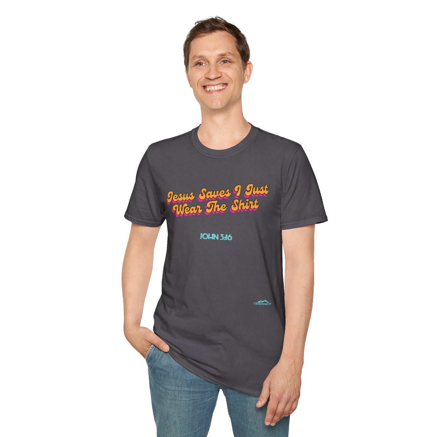 "Jesus Saves, I just Wear the Shirt" Unisex Cotton Softstyle T-Shirt