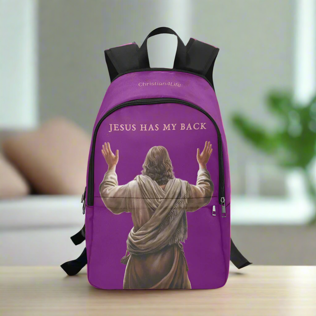 "Jesus Has My Back" Christian Backpack (Choose Purple Shade)