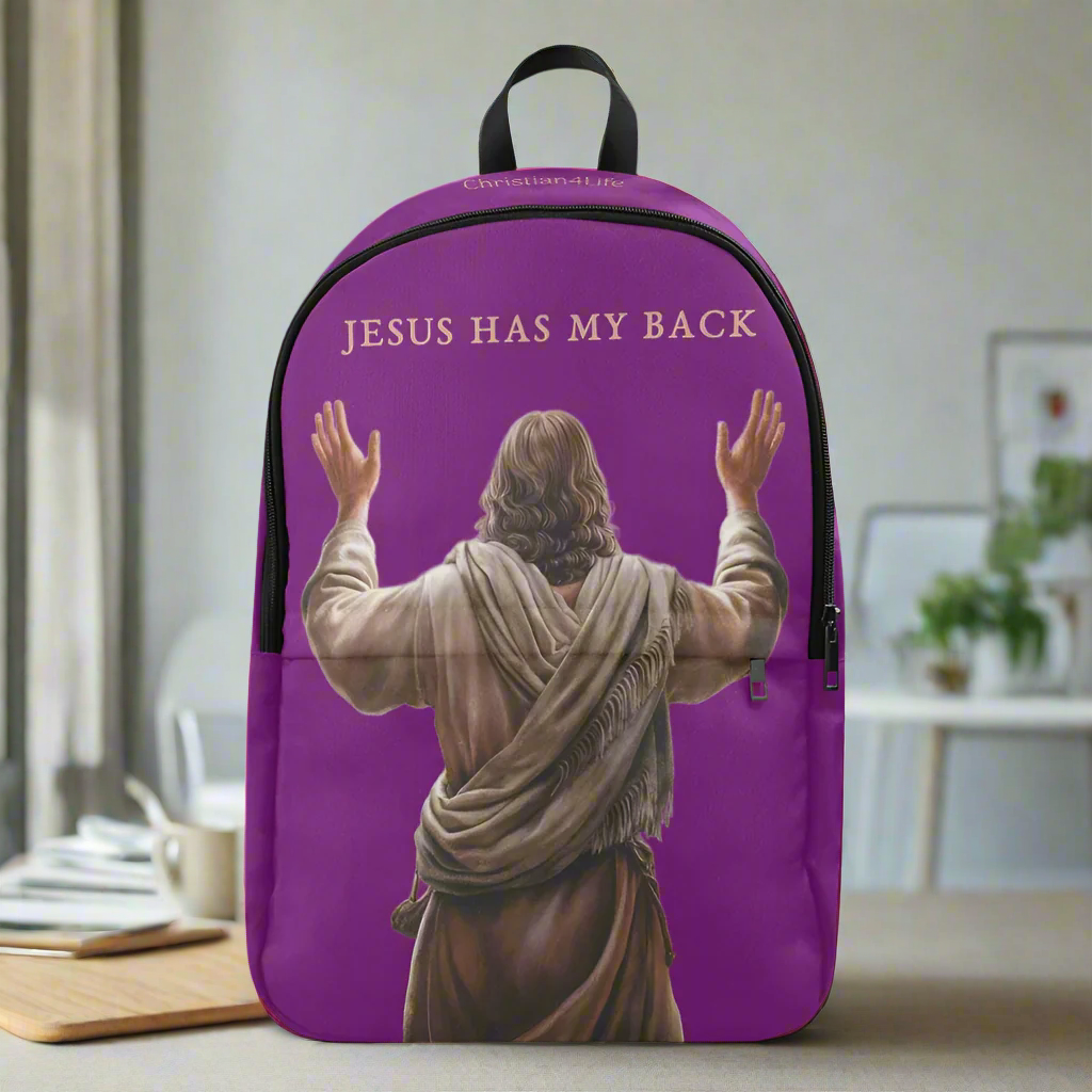 "Jesus Has My Back" Christian Backpack (Choose Purple Shade)