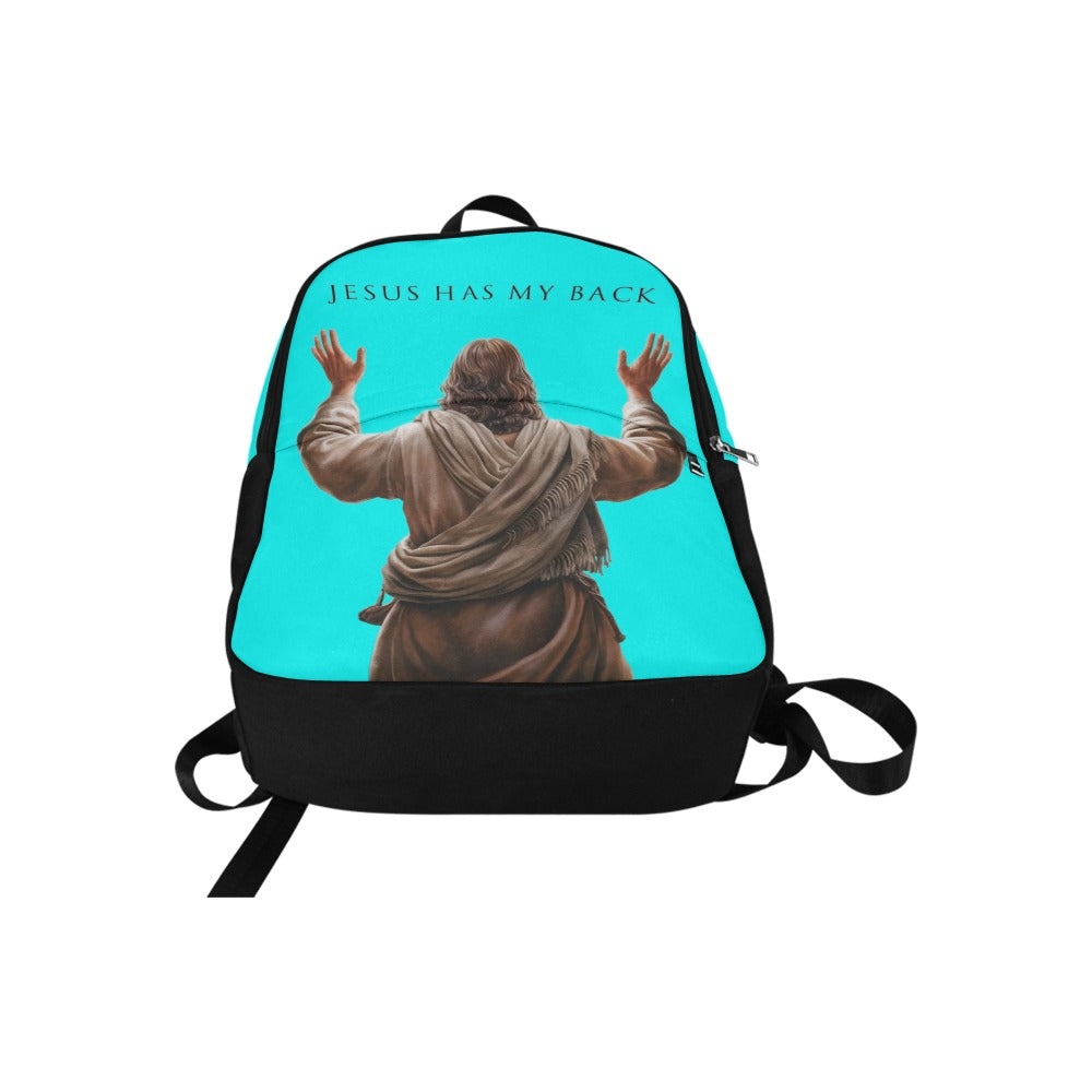 "Jesus Has My Back" Christian Backpack-Black Side Accent (Choose Green or Blue shades)