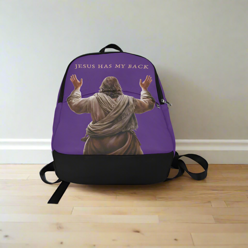 "Jesus Has My Back" Christian Backpack (Choose Purple Shade)